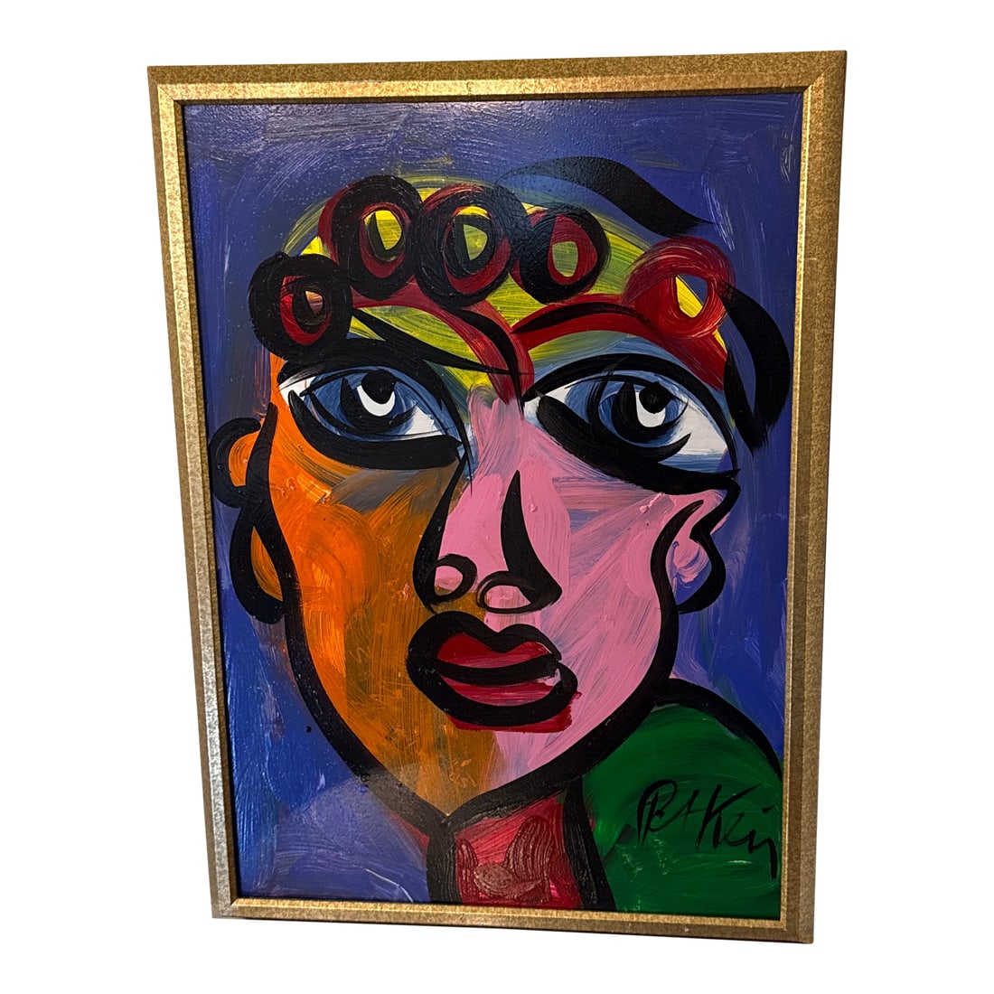 1970s Vintage Abstract Portraiture, Painting by Peter Robert Keil, Framed: Peter Keil is a German artist that focuses primarily on abstract expressionism. Keil painted with some of the greats including Joan Miro, Pablo Picasso and Andy Warhol, to name a few. This is
