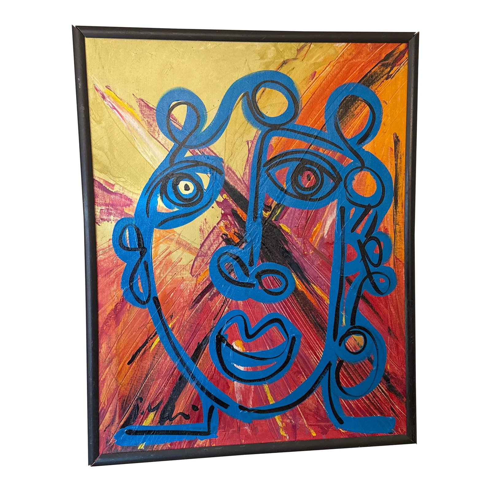 1970s Vintage Abstract Portraiture, Painting by Peter Robert Keil, Framed