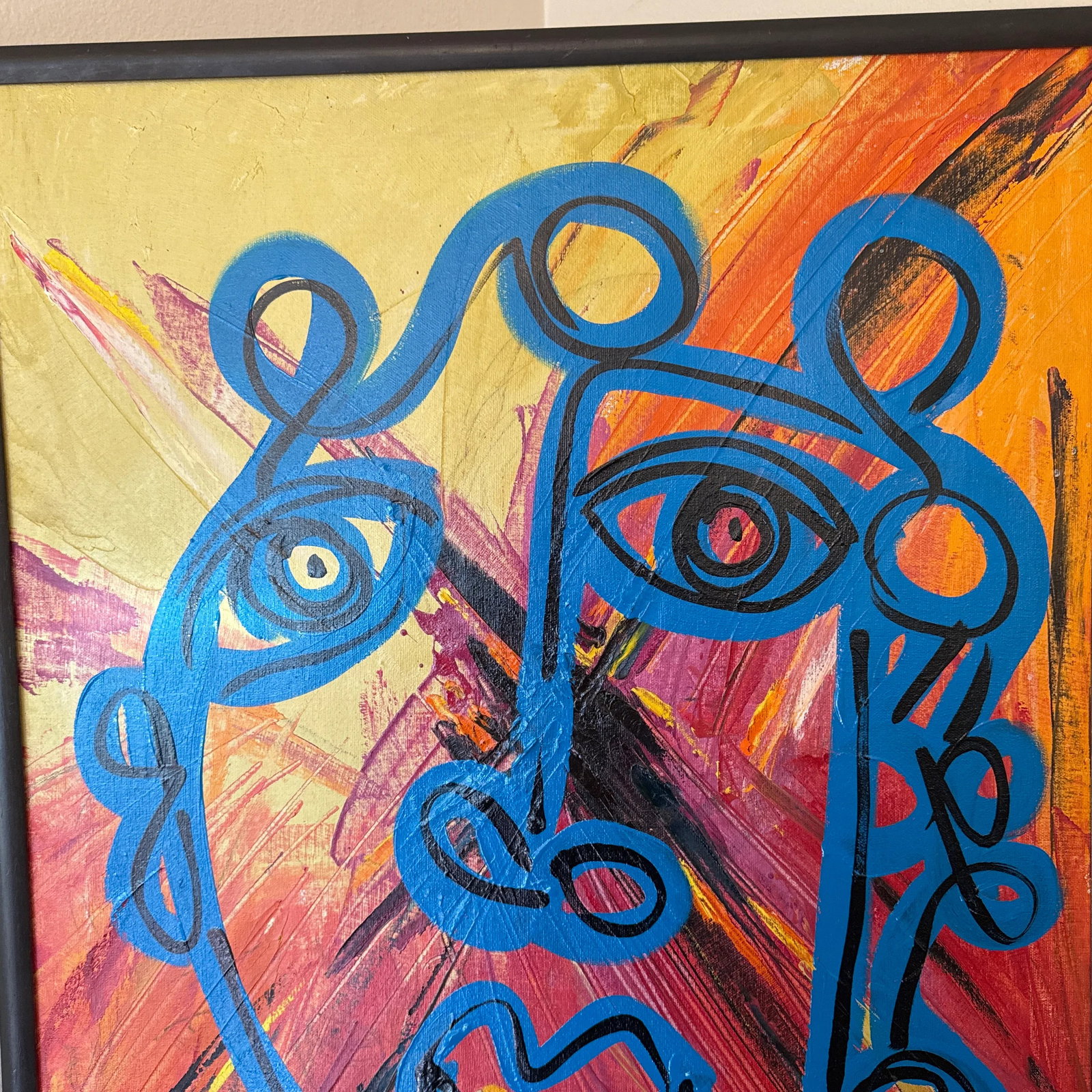 1970s Vintage Abstract Portraiture, Painting by Peter Robert Keil, Framed - 2