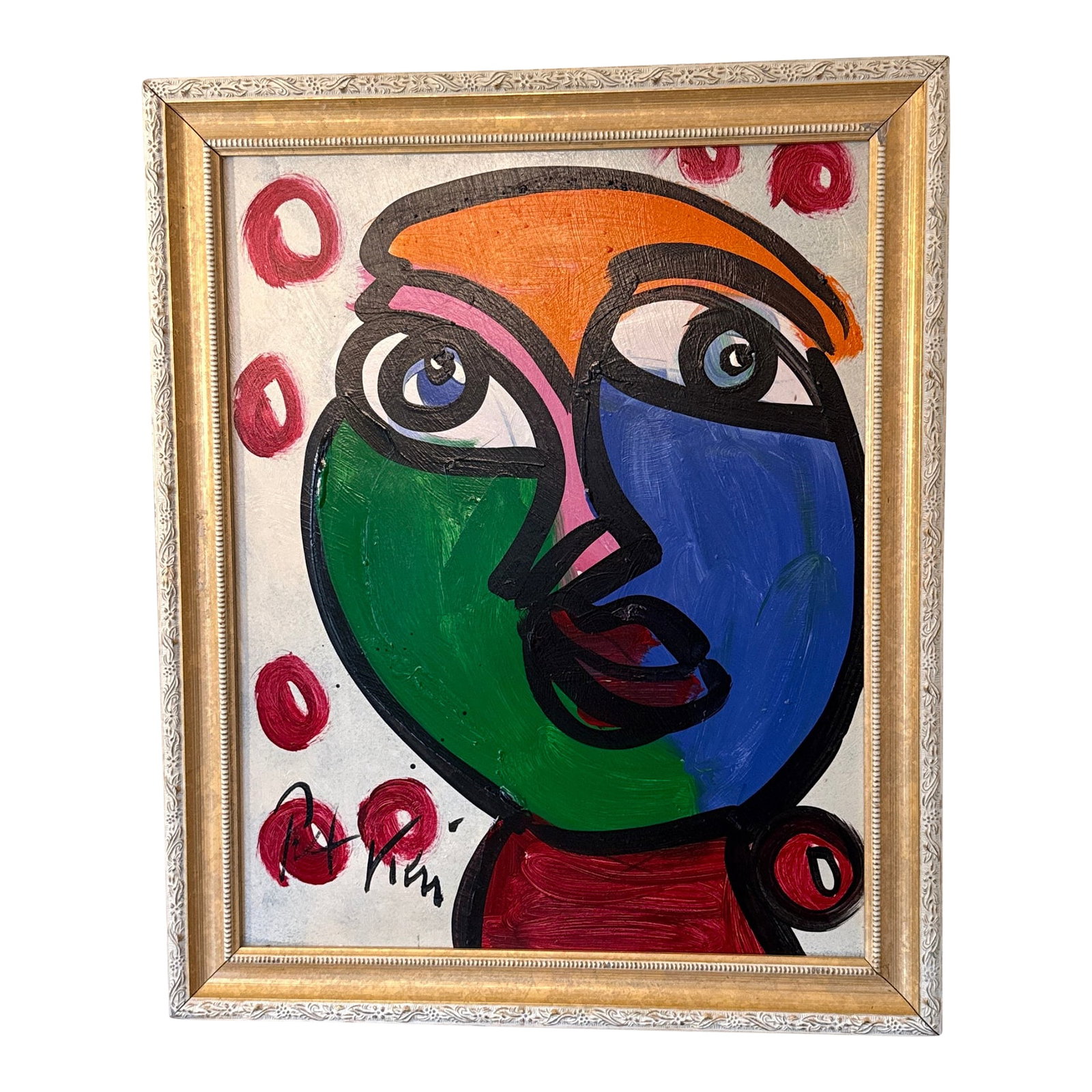 1970s Peter Keil Abstract Painting Framed: Fantastic Original Peter Keil (born 1942) Abstract Cubist Painting. This wonderful piece depicts a cubist picasso esque face. Beautifully framed ready to hang in custom frame. COA on back, Guaranteed