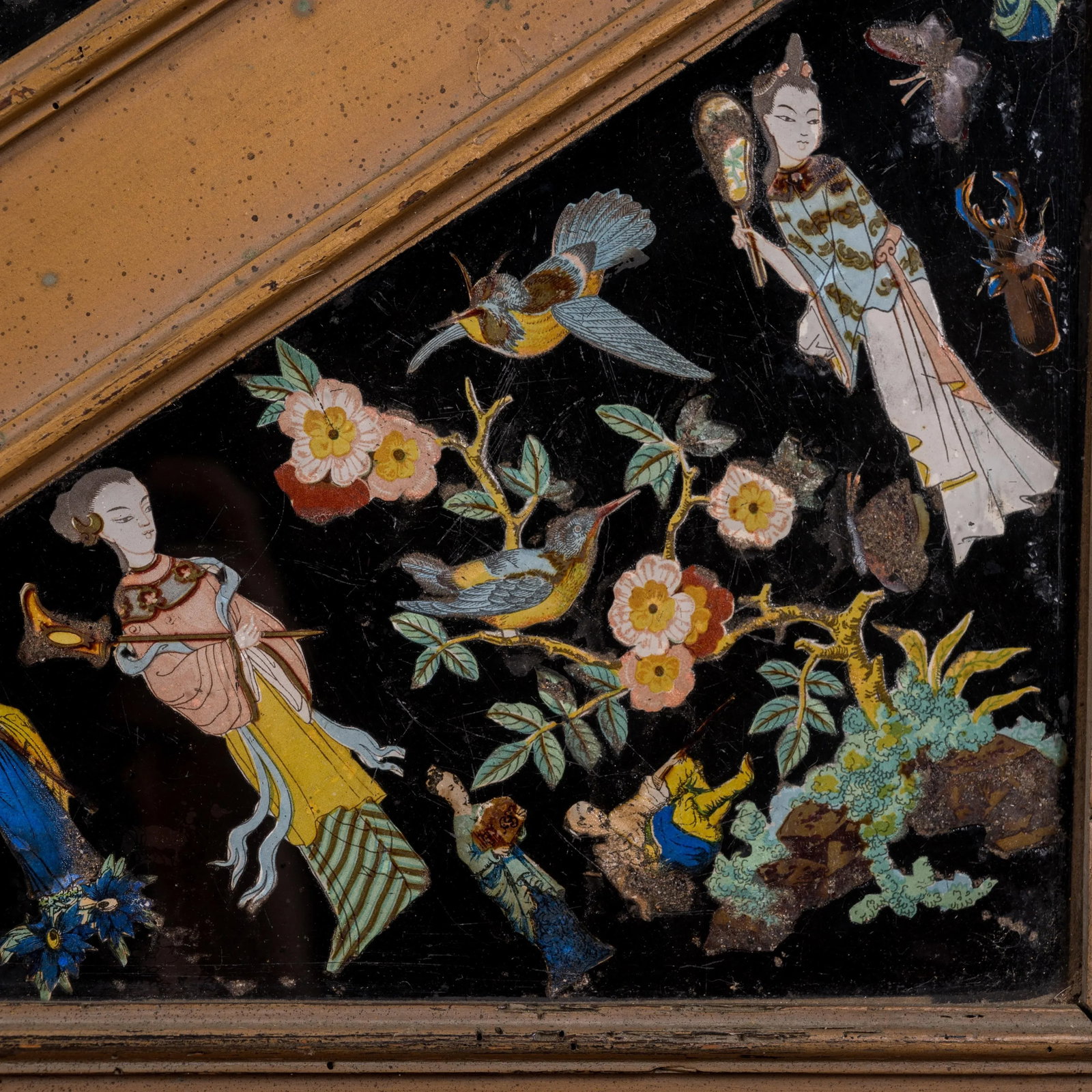 Chinoiserie Eglomise Glass Panel, 19th Century - 5