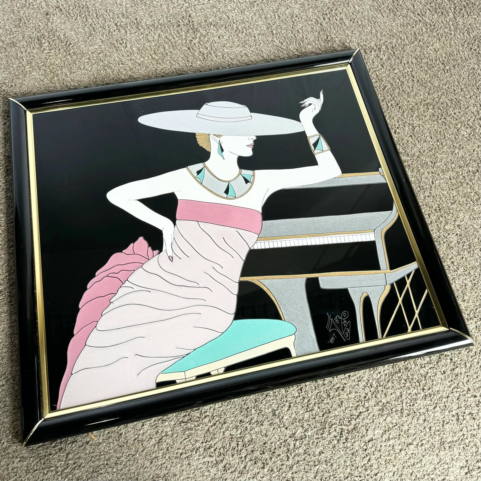 Art Deco Painting on Acrylic of Woman in Pink Dress by Fara Zareey - 2