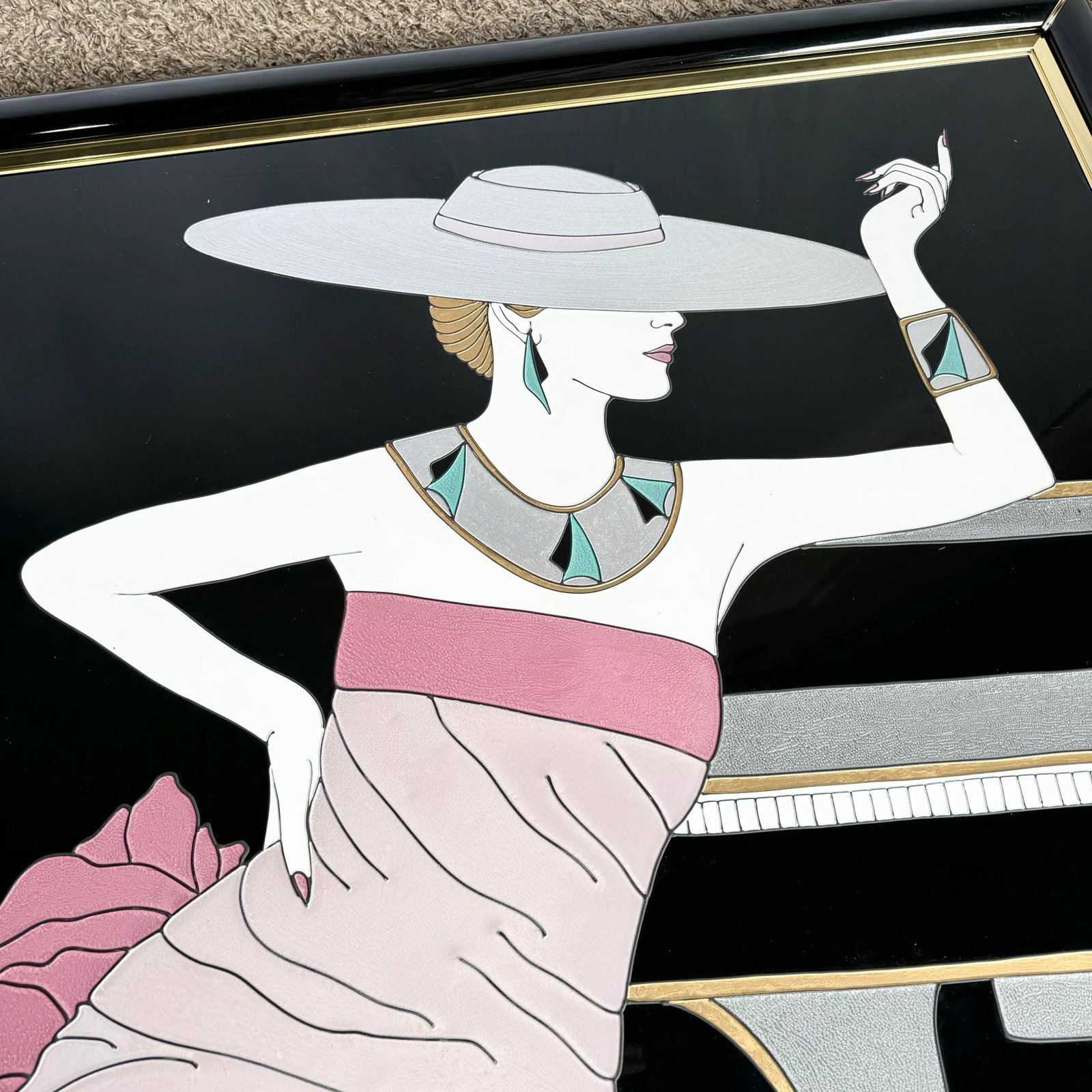 Art Deco Painting on Acrylic of Woman in Pink Dress by Fara Zareey - 4