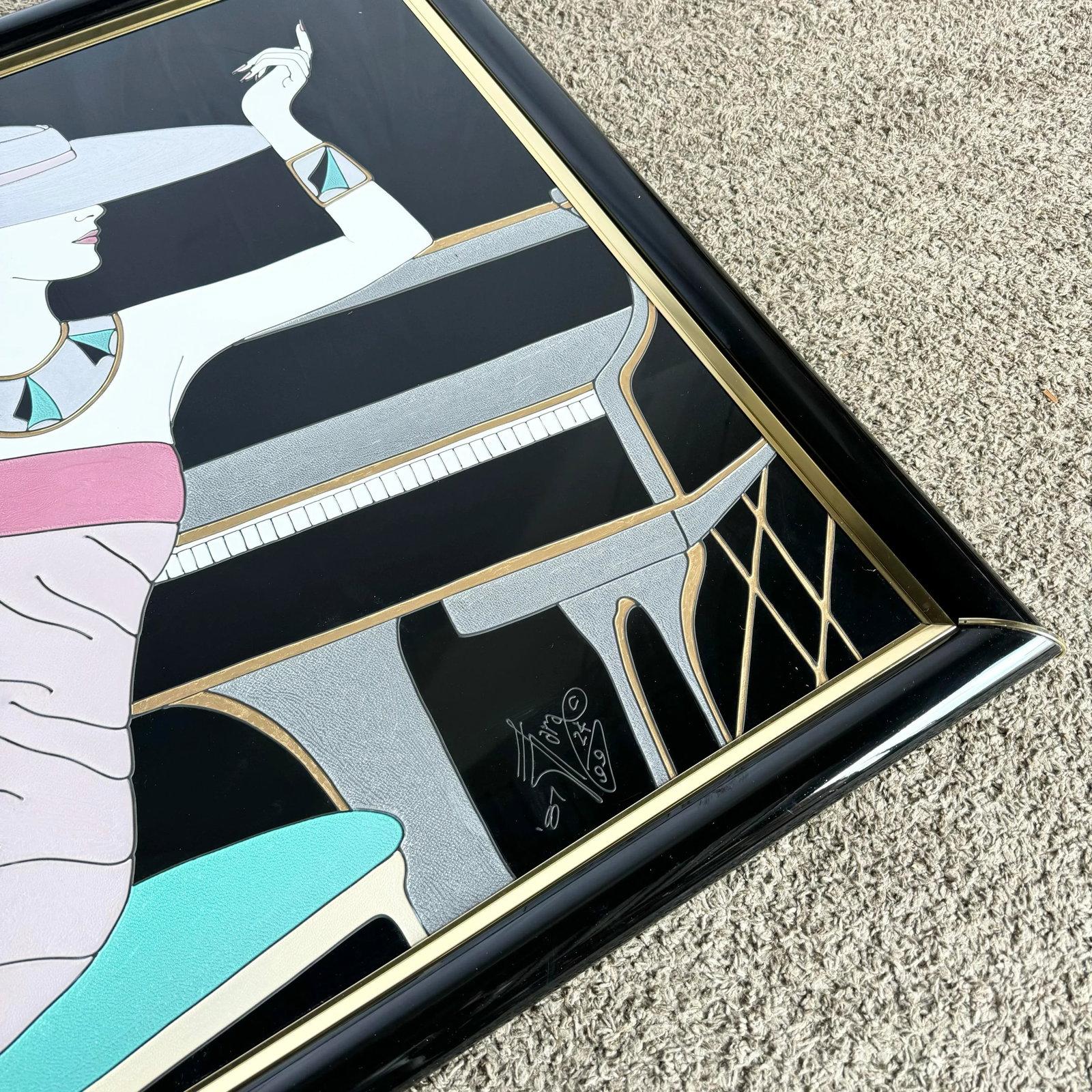 Art Deco Painting on Acrylic of Woman in Pink Dress by Fara Zareey - 6