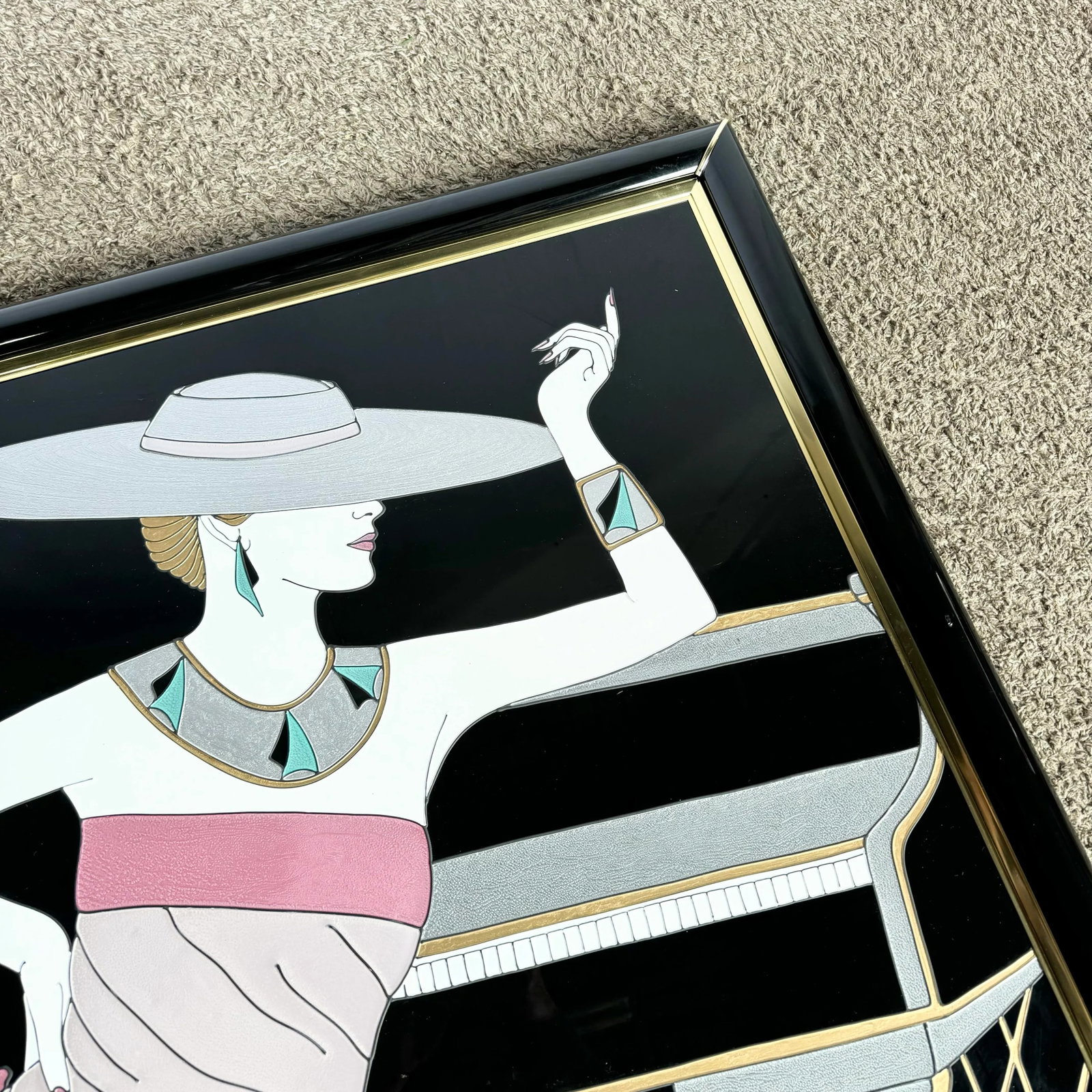 Art Deco Painting on Acrylic of Woman in Pink Dress by Fara Zareey - 8