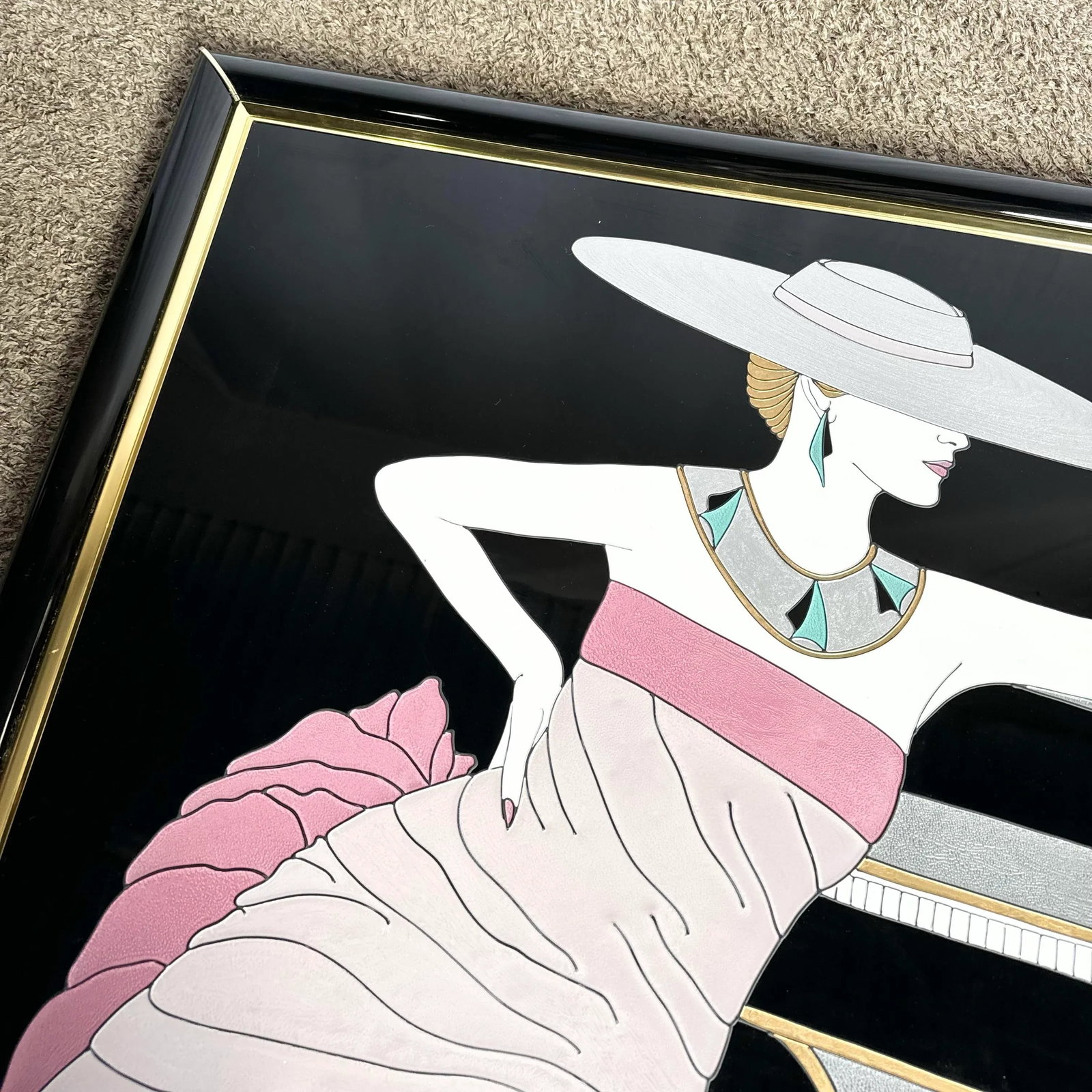 Art Deco Painting on Acrylic of Woman in Pink Dress by Fara Zareey - 9