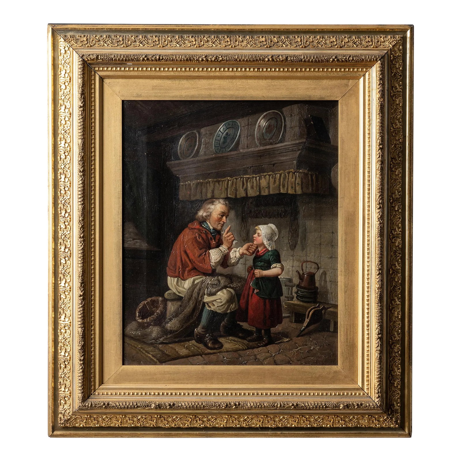 German Genre Painting Doctor's Visit, 19th Century: A German genre painting depicting a doctor's visit to a little girl, 19th century. canvas: 17 by 20 1/4 inches frame: 24 by 27 inches Condition: Alterations: Original Condition Unaltered Imperfections