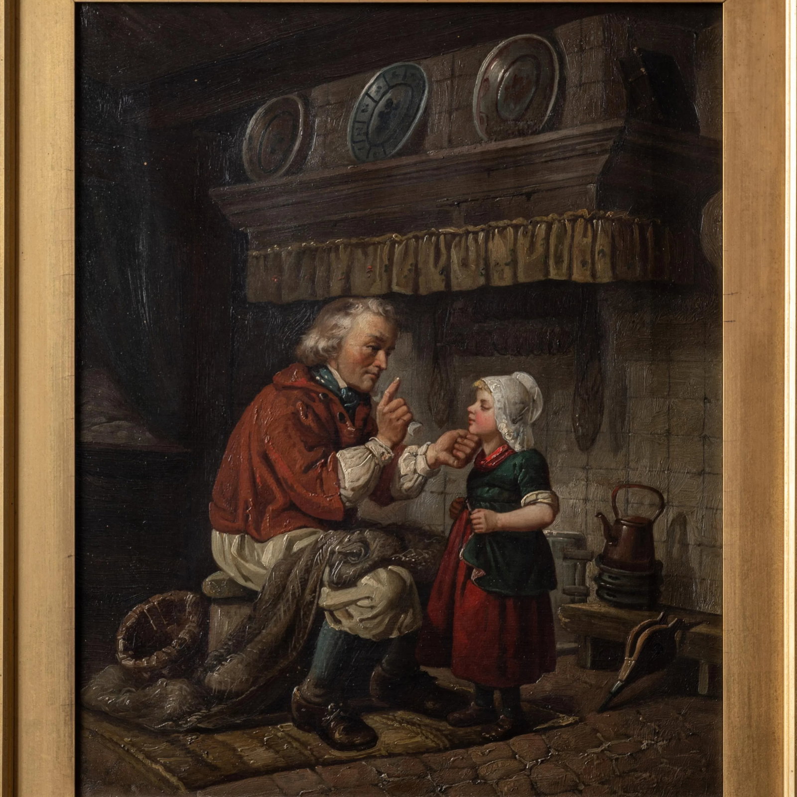 German Genre Painting Doctor's Visit, 19th Century - 2
