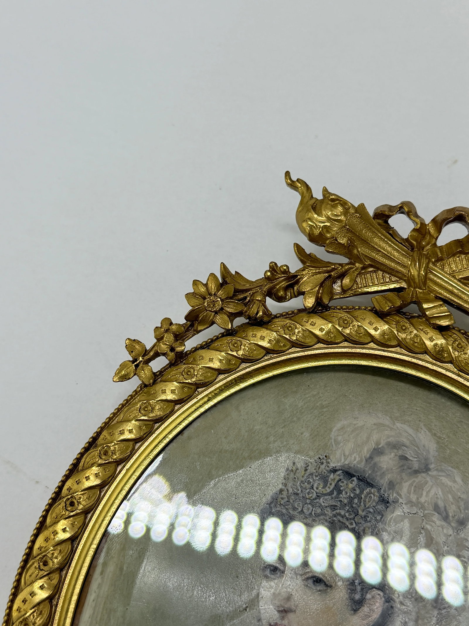 Exceptional 19th Century French Bronze Frame W/ Portrait Painting of Josephine - 11