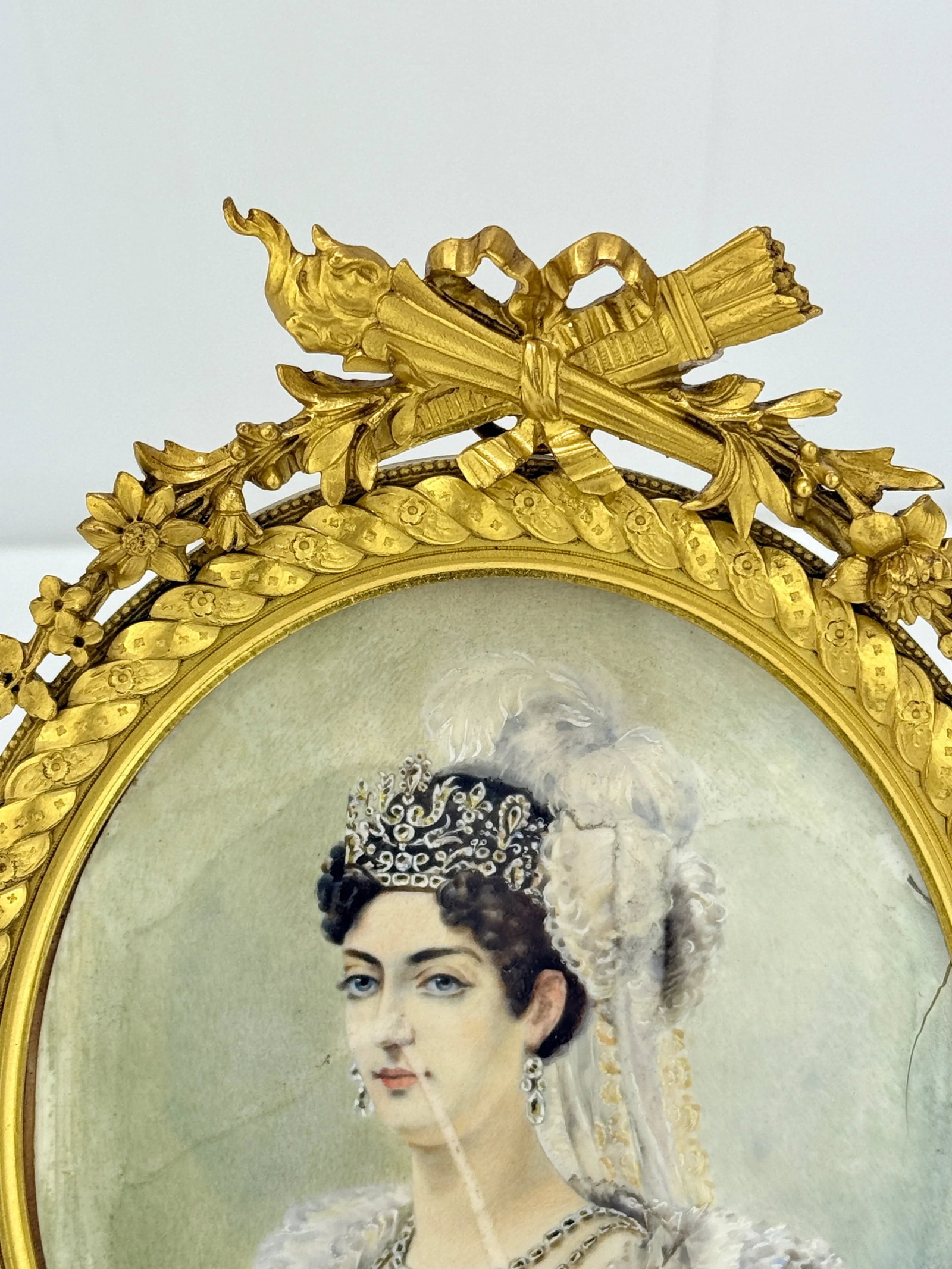 Exceptional 19th Century French Bronze Frame W/ Portrait Painting of Josephine - 2