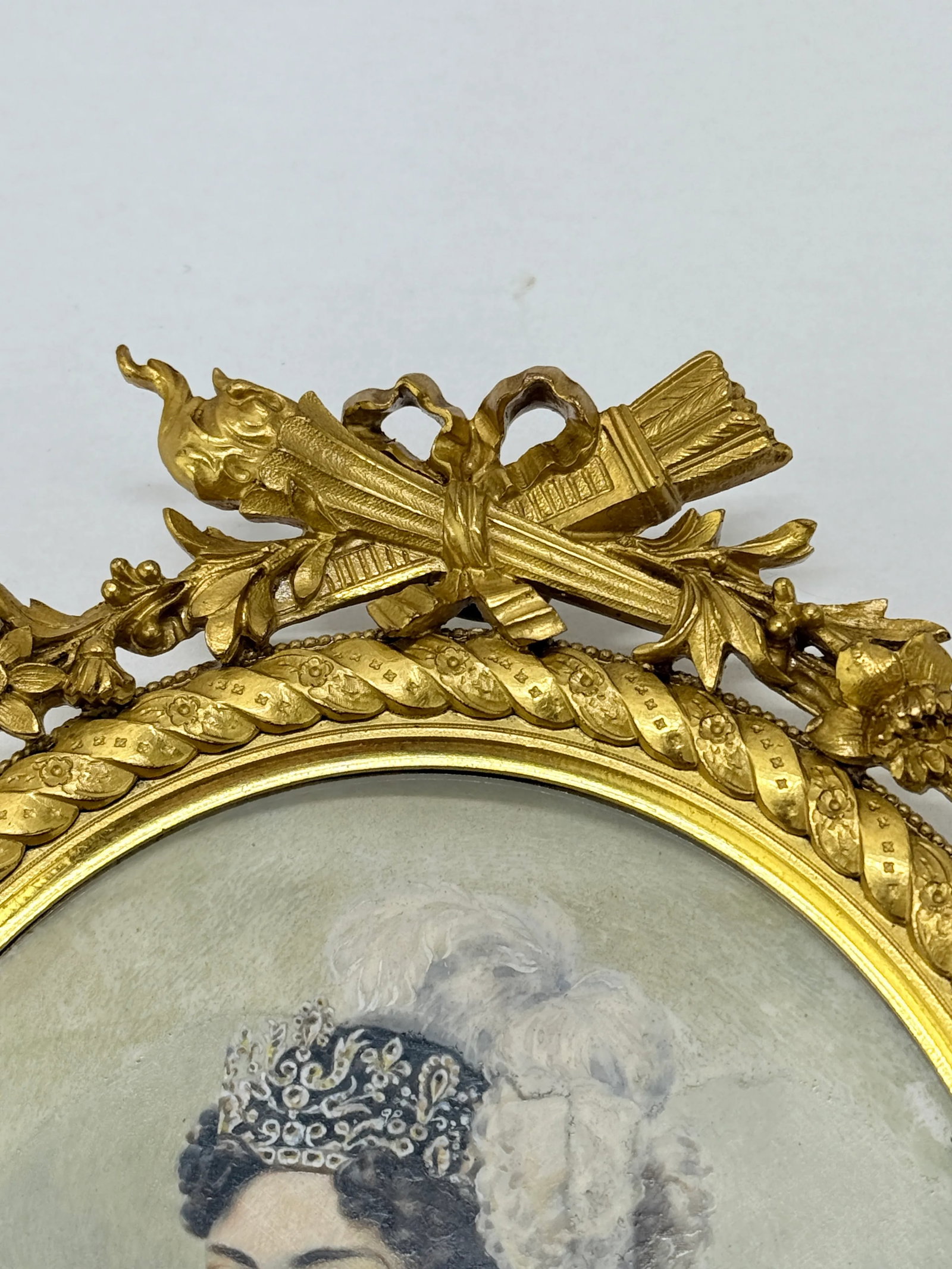 Exceptional 19th Century French Bronze Frame W/ Portrait Painting of Josephine - 3