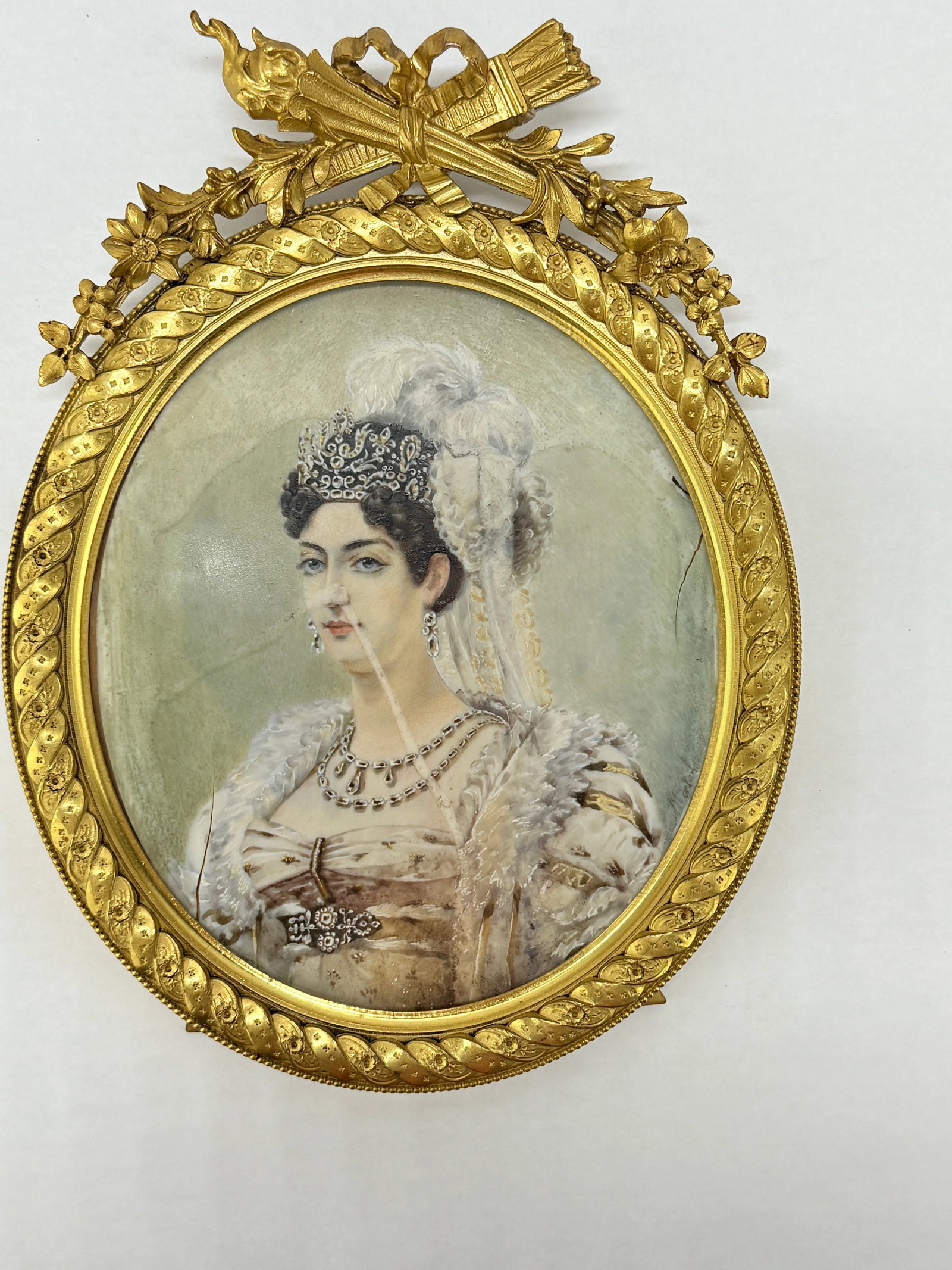 Exceptional 19th Century French Bronze Frame W/ Portrait Painting of Josephine - 4