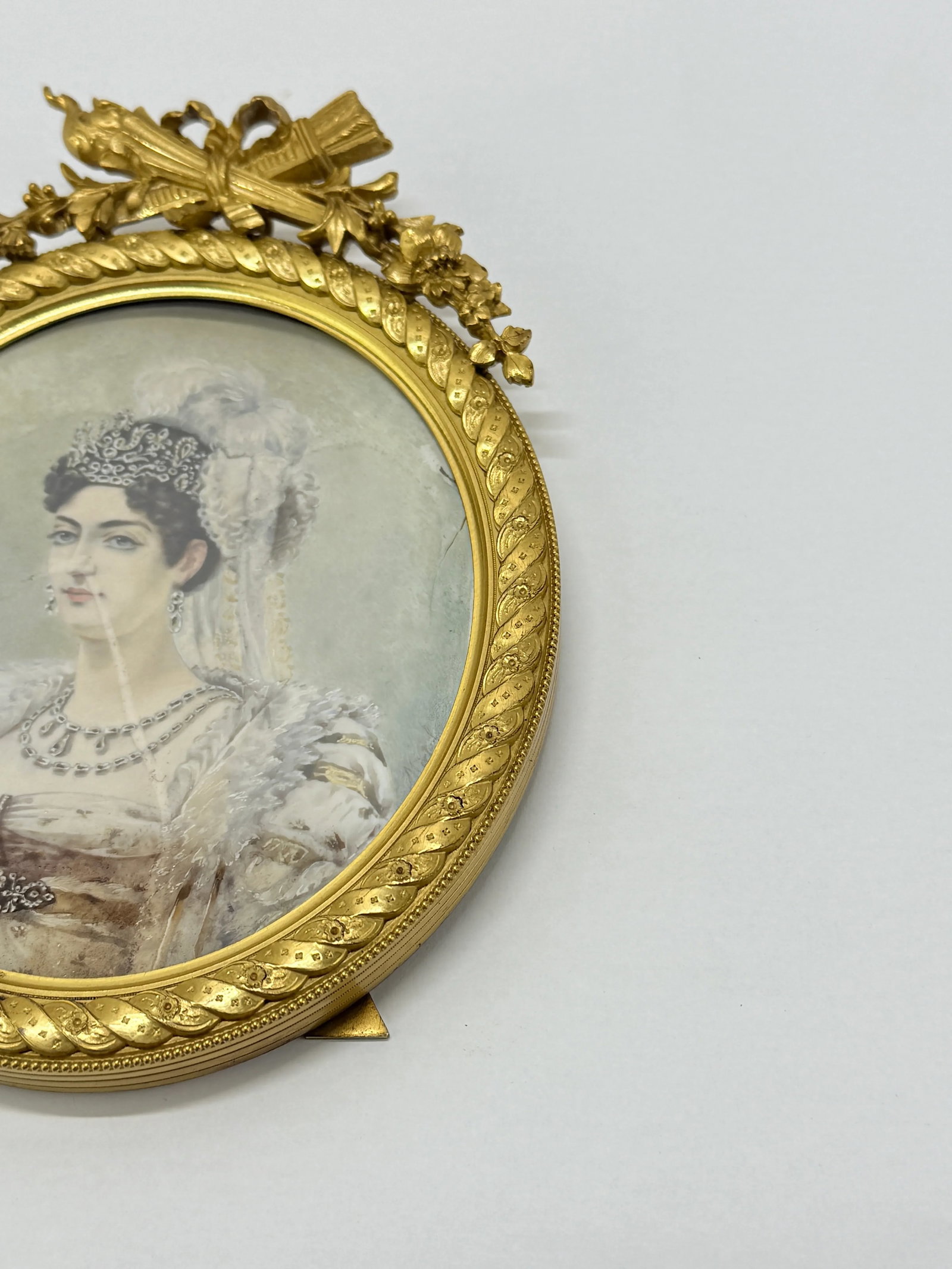 Exceptional 19th Century French Bronze Frame W/ Portrait Painting of Josephine - 5