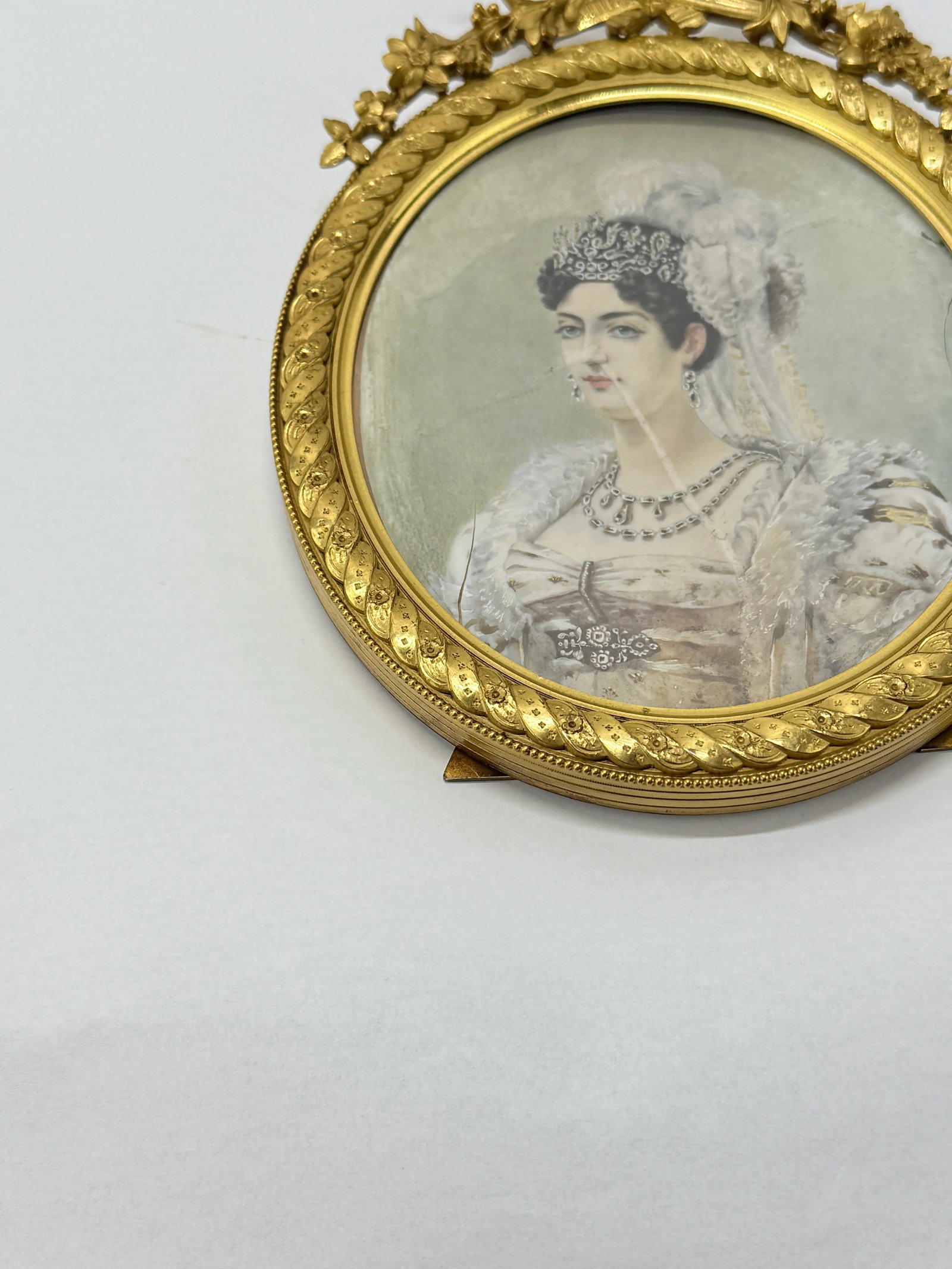 Exceptional 19th Century French Bronze Frame W/ Portrait Painting of Josephine - 7