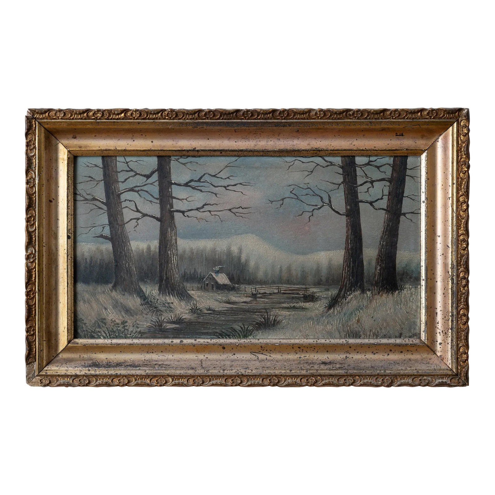 Conrad F. Haeseler Winter Scene Painting: Conrad Frederic Haeseler (Philadelphia, 1875-1962) A winter scene on board by the Philadelphia portrait artist. sight: 11 3/8 by 6 inches frame: 14 1/2 by 9 inches Condition: Alterations: Original