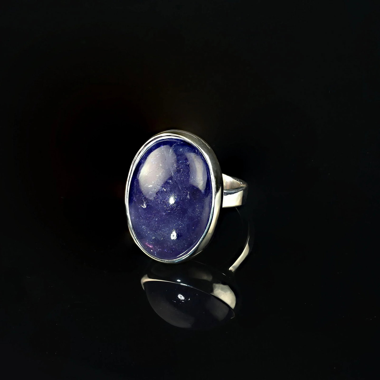 Tanzanite Oval Cabochon in Sterling Silver Ring Size 7.5 - 5