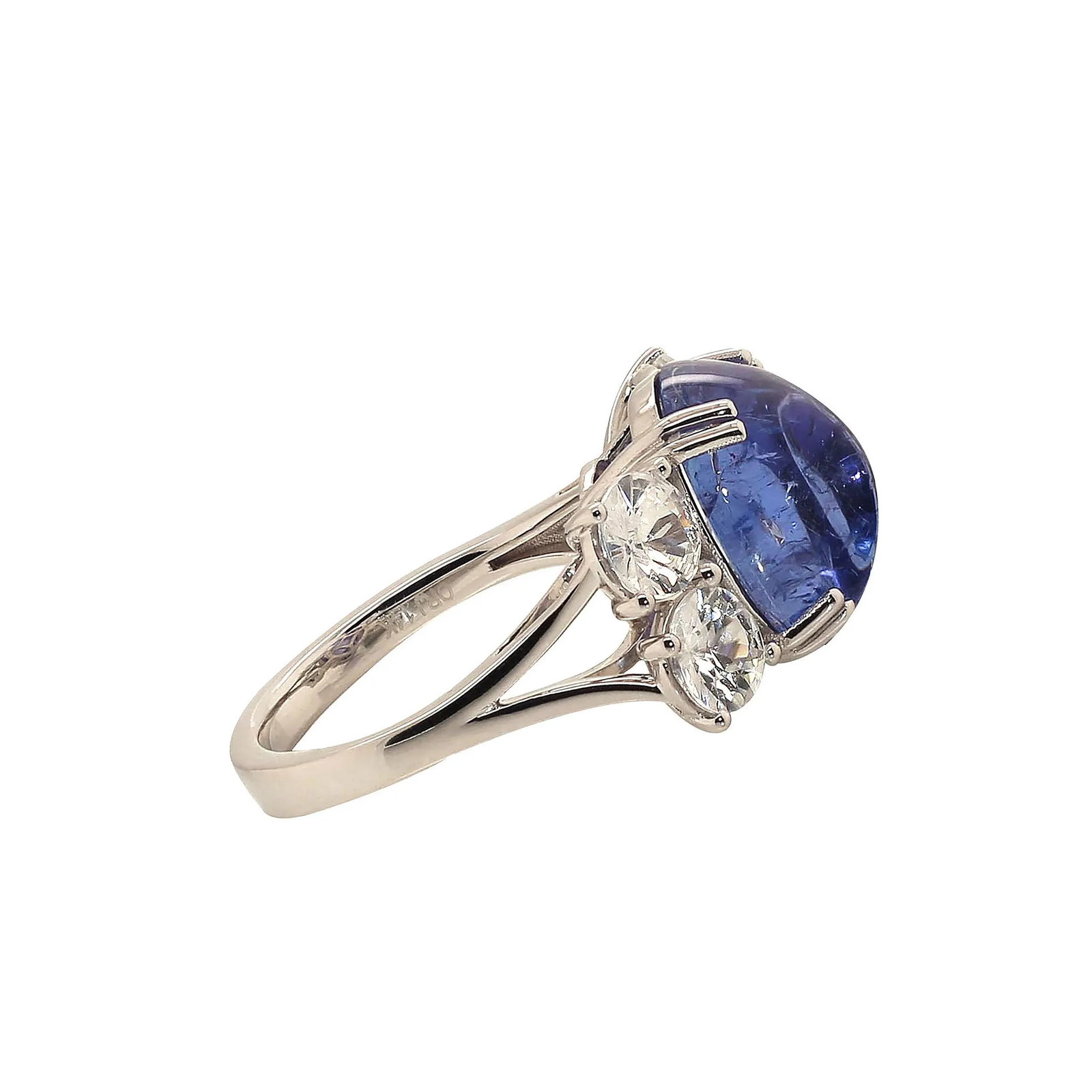 Dinner Ring of Cabochon Tanzanite and Sparkling Genuine Zircons Size 6.75 - 6