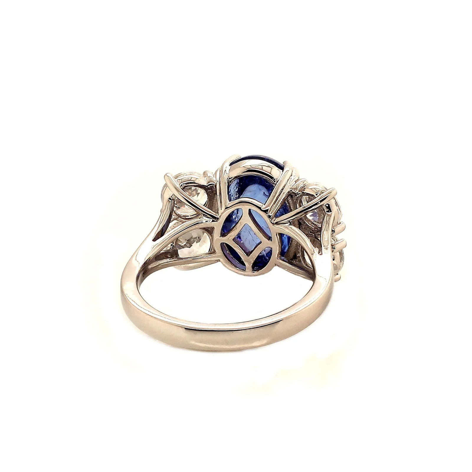 Dinner Ring of Cabochon Tanzanite and Sparkling Genuine Zircons Size 6.75 - 9