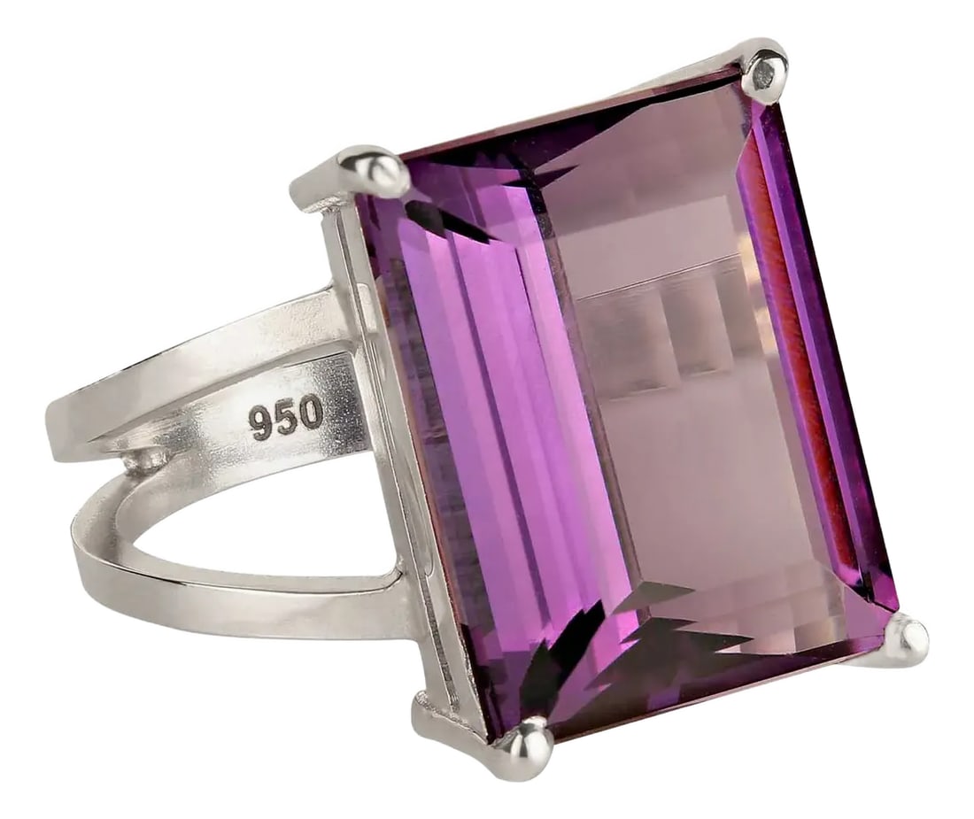 Emerald Cut 12ct Amethyst & Sterling Ring Size 7.75: Captivating 12CT Emerald Cut Amethyst Ring in Sterling Silver Discover the beauty of this exciting 12CT Emerald Cut Amethyst and Sterling Silver ring, featuring a stunning 16x12MM gemstone that radiat