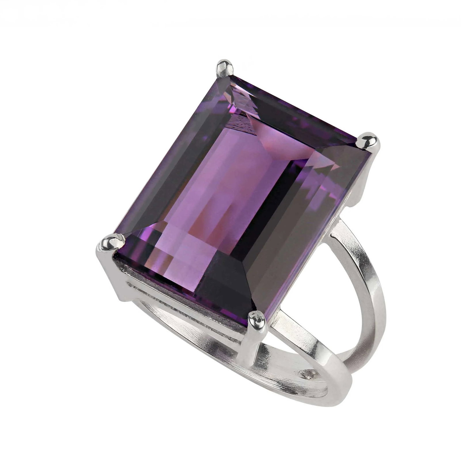 Emerald Cut 12ct Amethyst & Sterling Ring Size 7.75 - 3