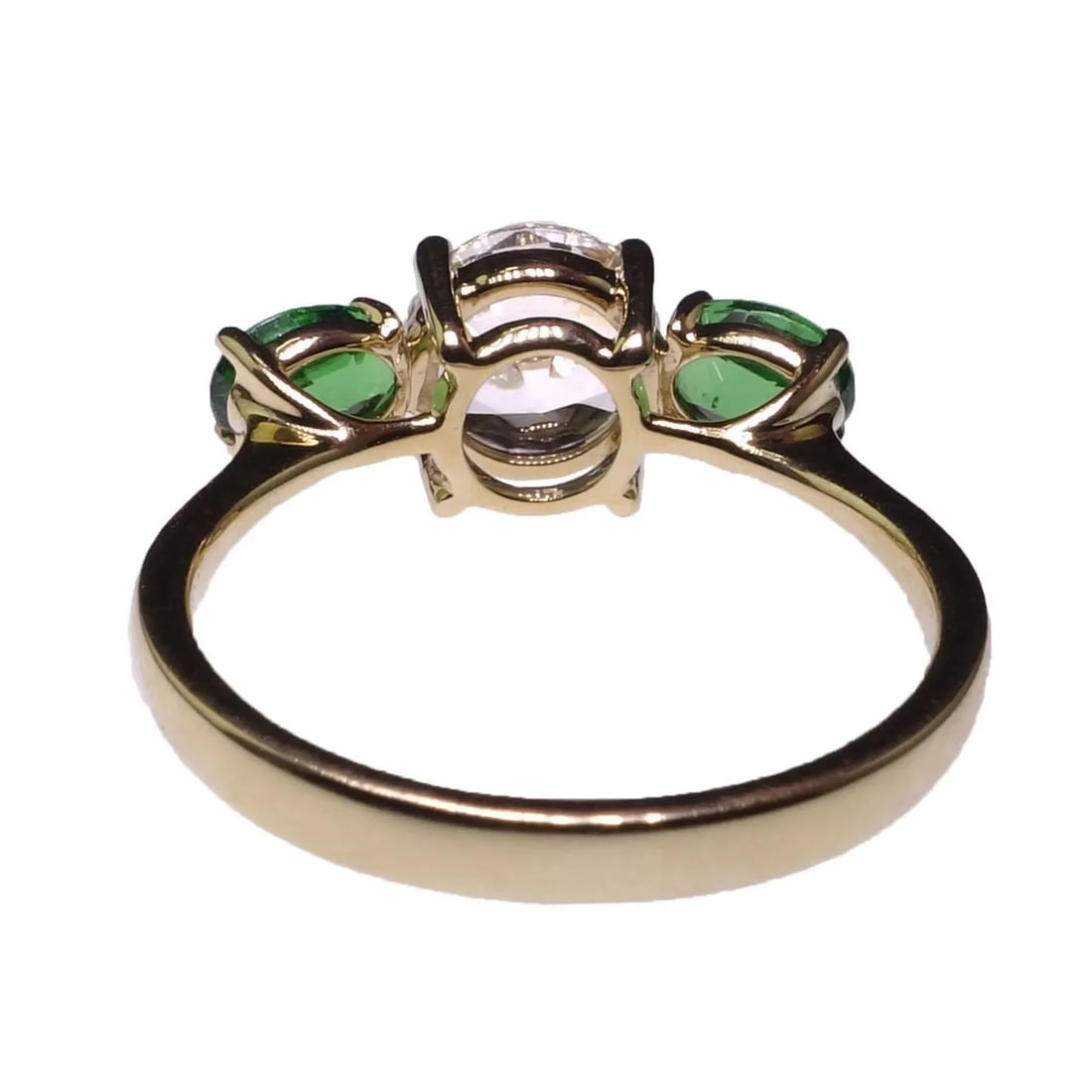 White Sapphire and Green Tsavorite 14k Yellow Gold Cocktail Ring - 3