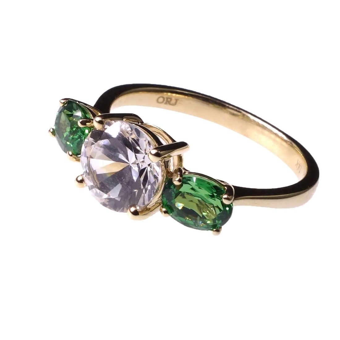 White Sapphire and Green Tsavorite 14k Yellow Gold Cocktail Ring - 5