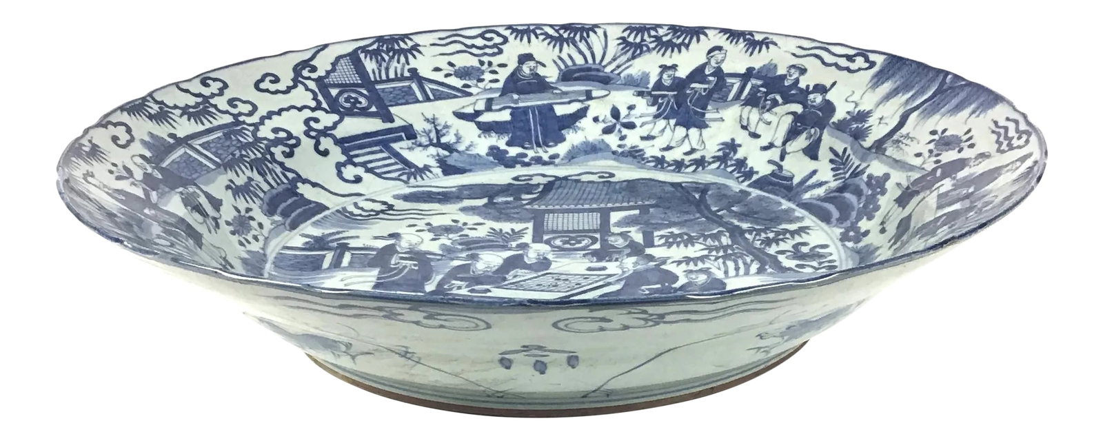 1800's Chinese Antique Porcelain Charger: A rare example of Chinese porcelain at it's very best. This very large Charger has been hand decorated in the mid-1800s and tells a story of life in China during this period. A typical day in the