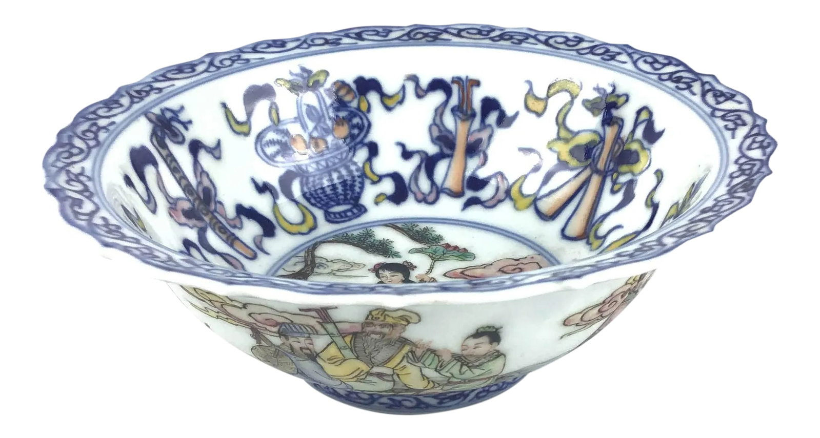 Antique Chinese Porcelain Bowl with Silk Box: Absolutely rare and beautiful bowl made for the Emperor of China during the Qing Dynasty. Intricate hand painting with tiny delicate calligraphy of a Chinese story. I personally purchased this bowl