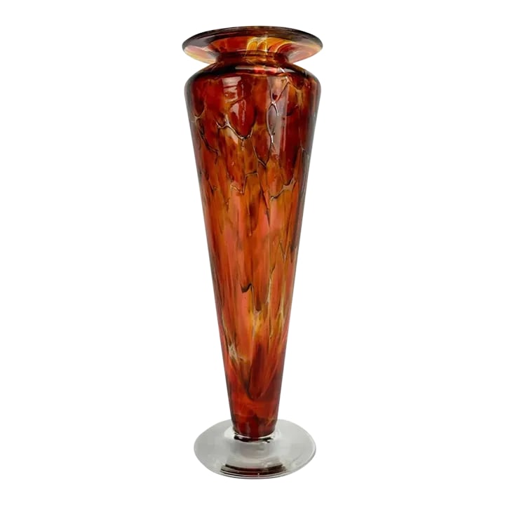 1980s Stephen Smyers Studio Blown Art Glass Vase: Glass art vase by glass artisan Stephen Smyers Studio. Stunning and richly colored piece signed by the artist. Note about the artist: Glass Artisan Stephen Smyers is one the true innovators of the