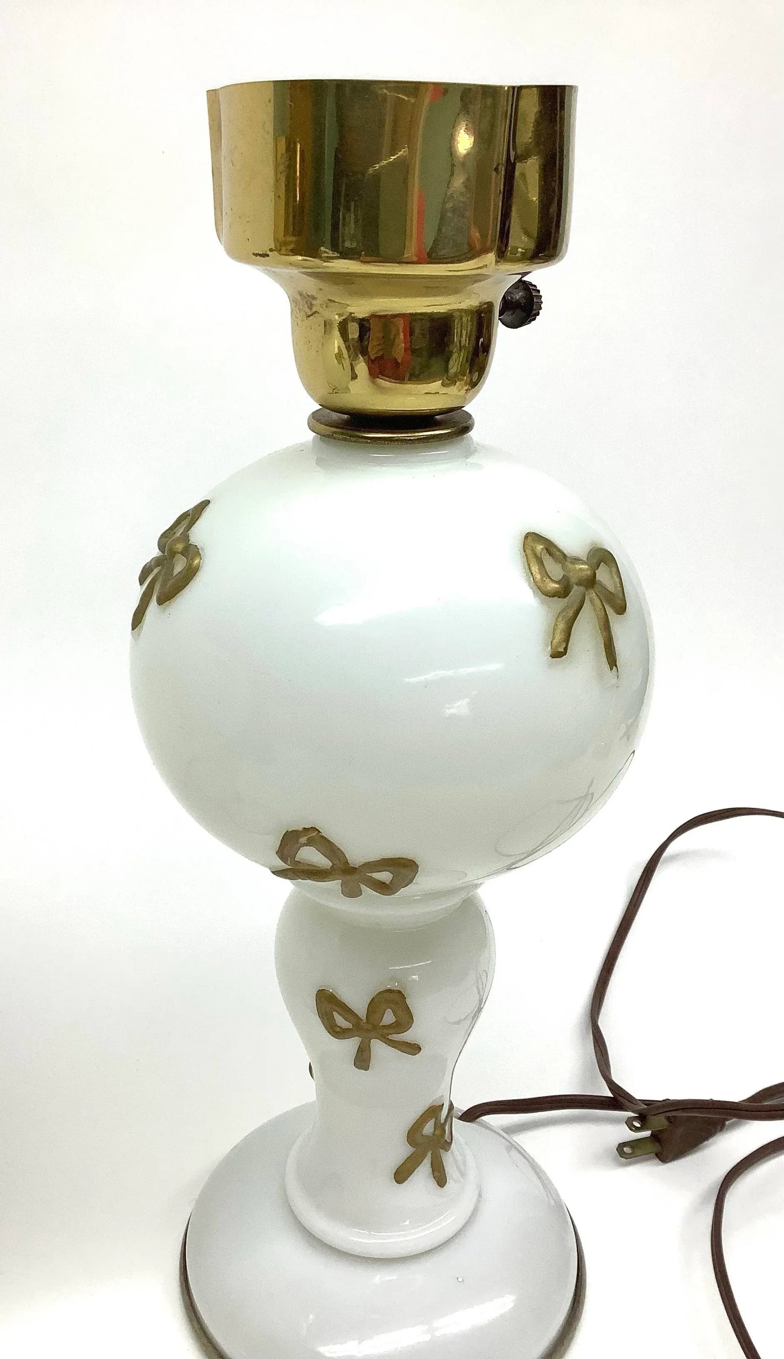 Mid Century Original White and Gold Opaline Glass Table Lamps - A Pair - 6