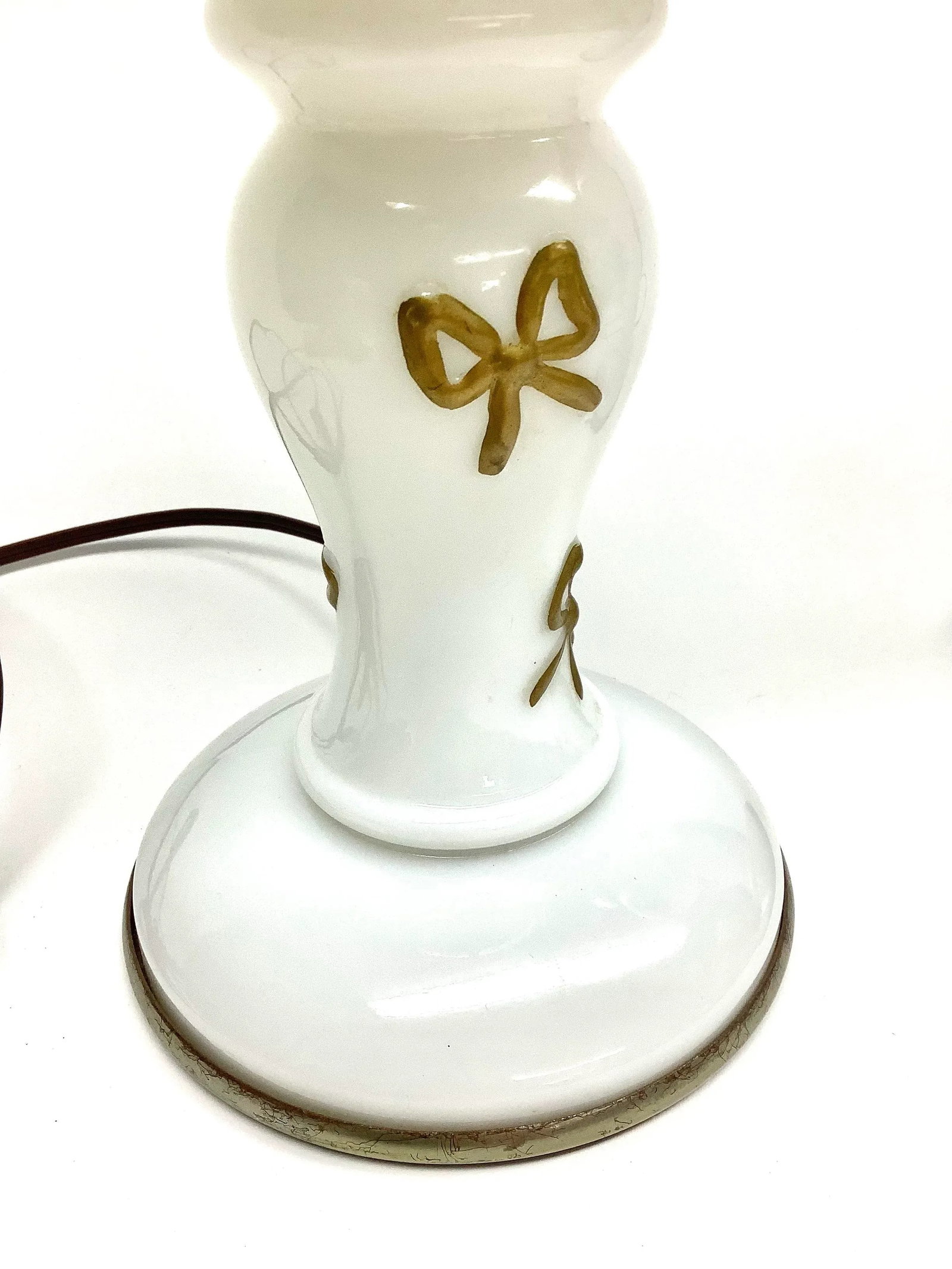 Mid Century Original White and Gold Opaline Glass Table Lamps - A Pair - 9