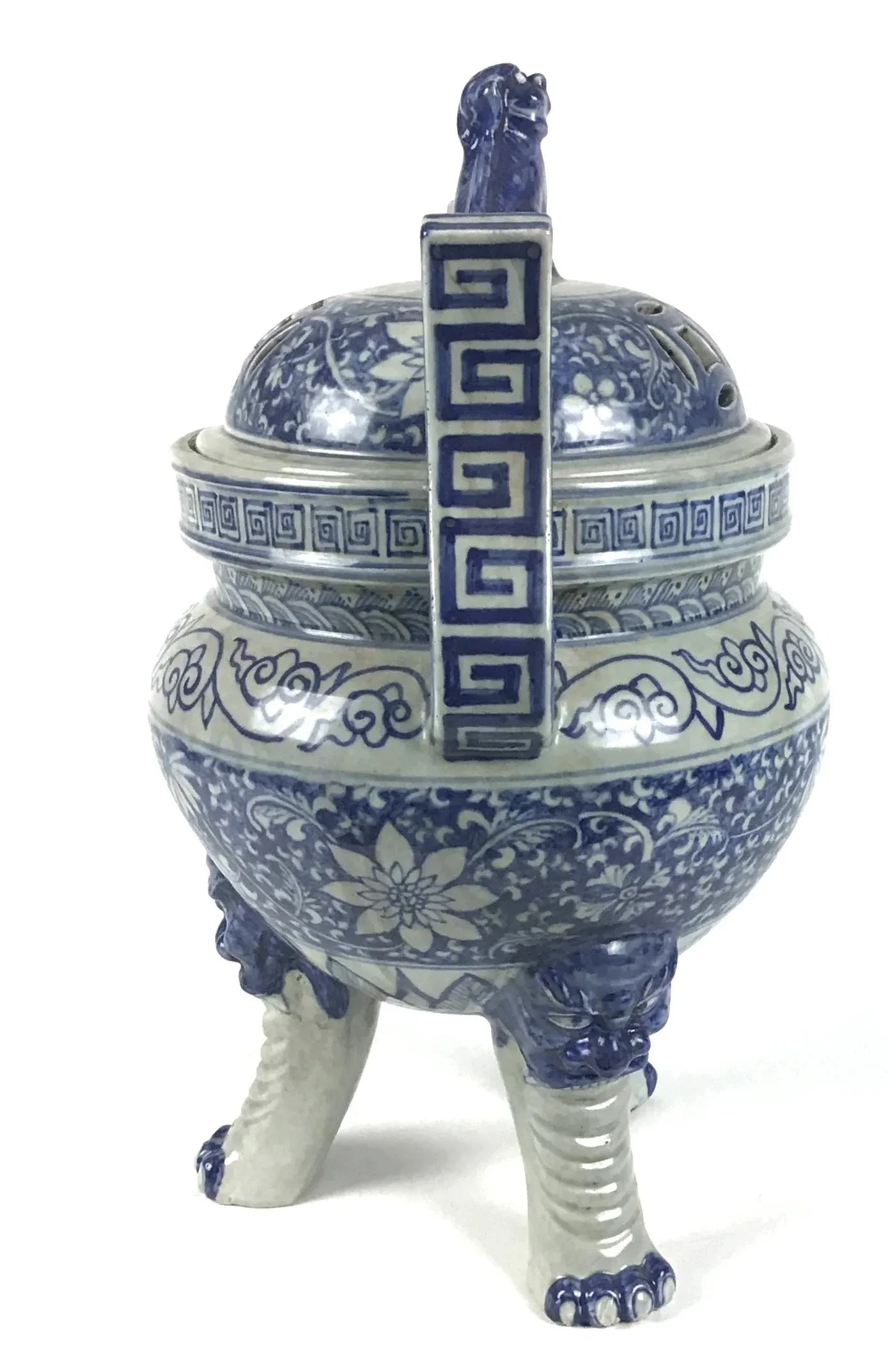 Antique Chinese Blue and White Tripod Incense Burner - 3