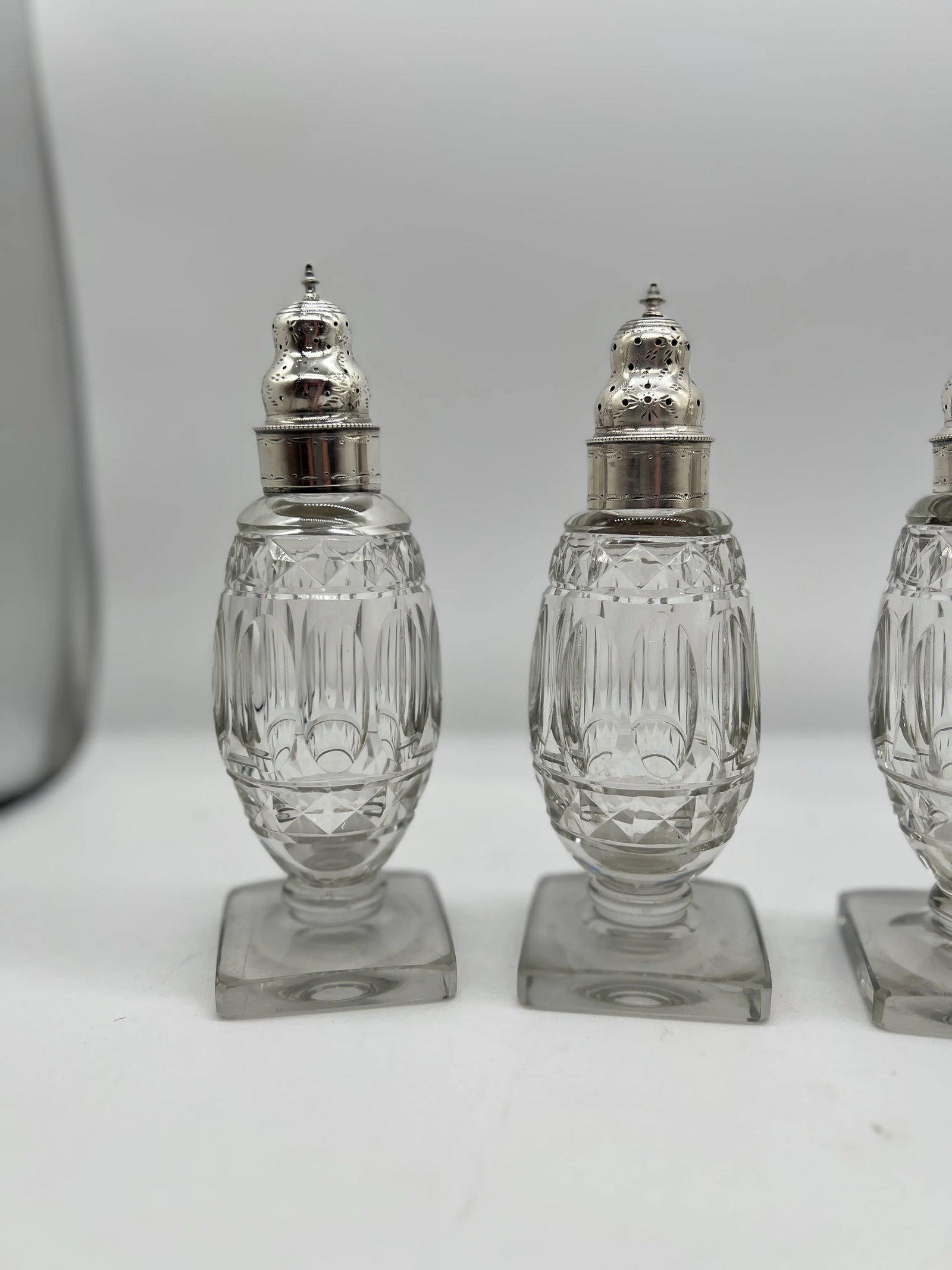 Set of 4 Georgian Silver & Cut Crystal Salt & Pepper Shaker Set - 5
