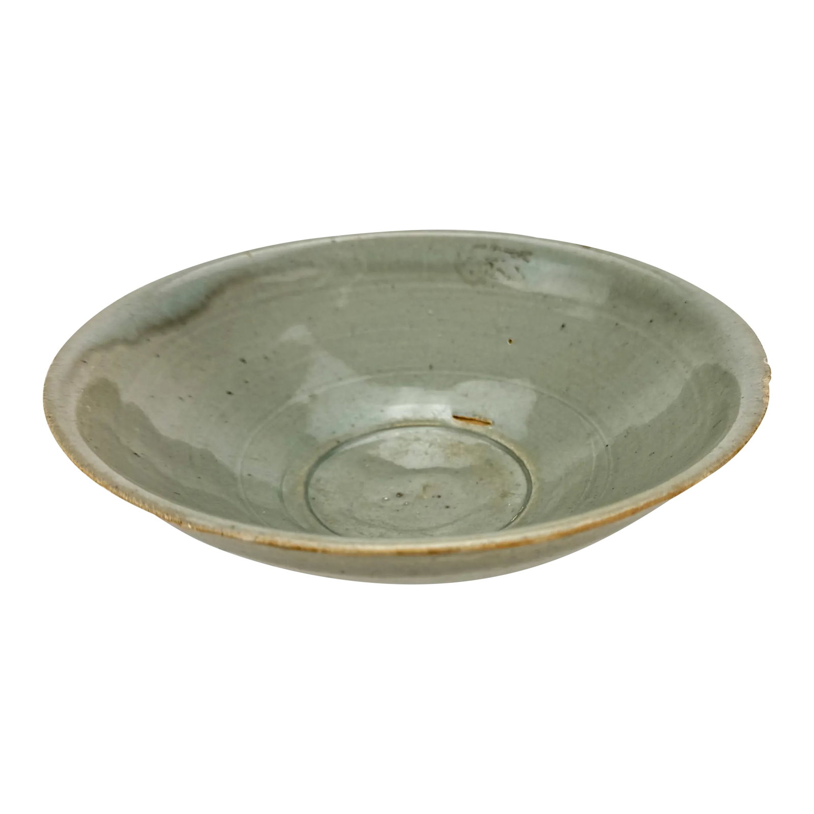 Antique Chinese Sung Bowl Celedon Glaze: A good example of an early Chinese porcelain Lotus bowl labeled on base. Possibly from the Sung period (960-1279), Ying Ch'ing Yao whiteware with a translucent glaze. Very good condition, with a simpl