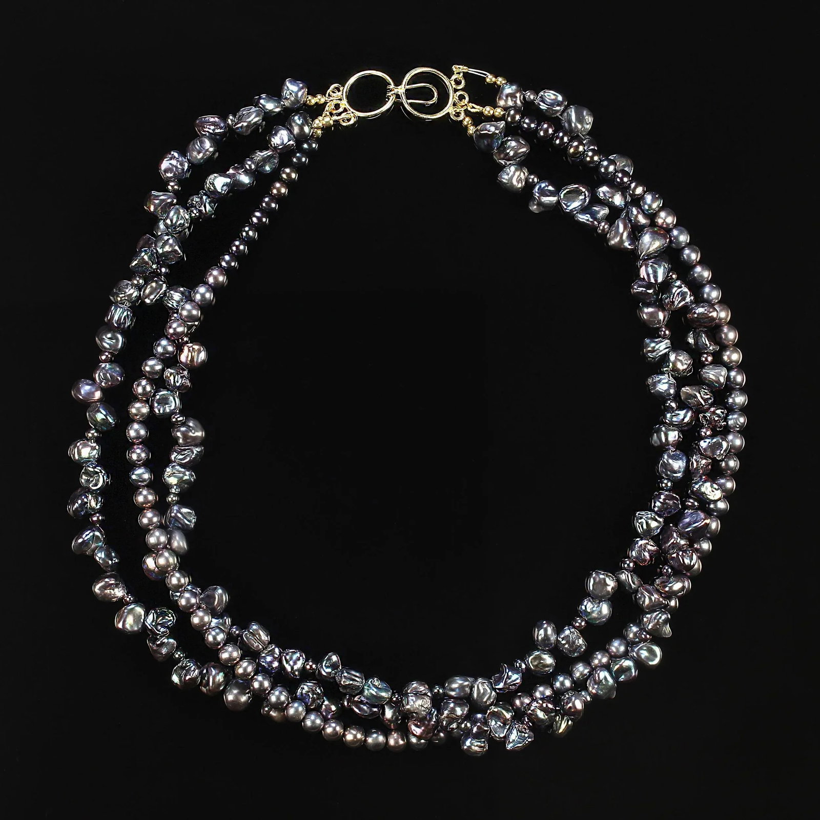 Iridescent Three Strand Peacock Pearl Necklace - 6