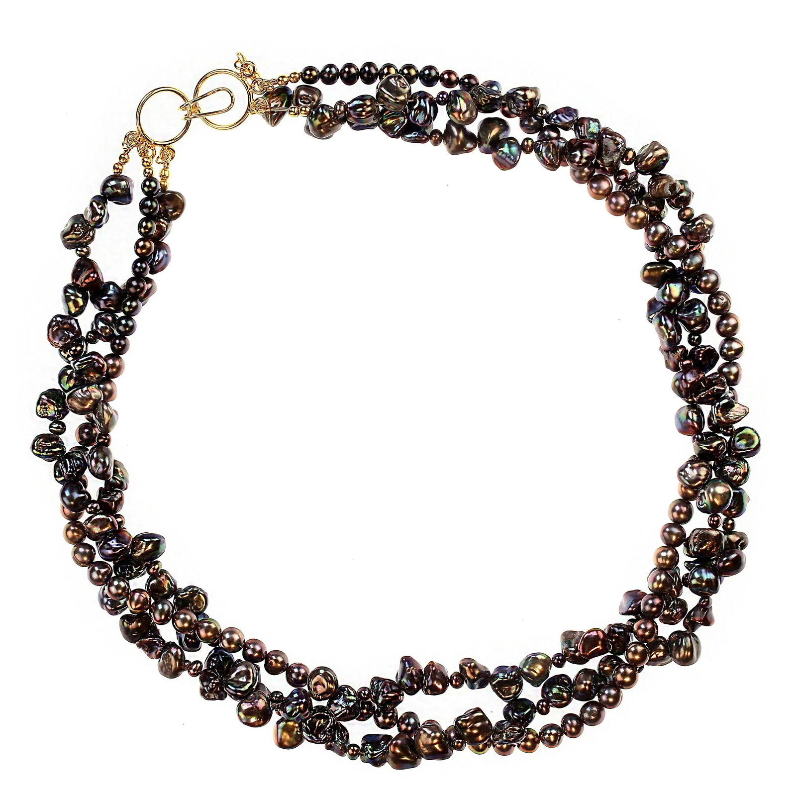 Iridescent Three Strand Peacock Pearl Necklace - 7