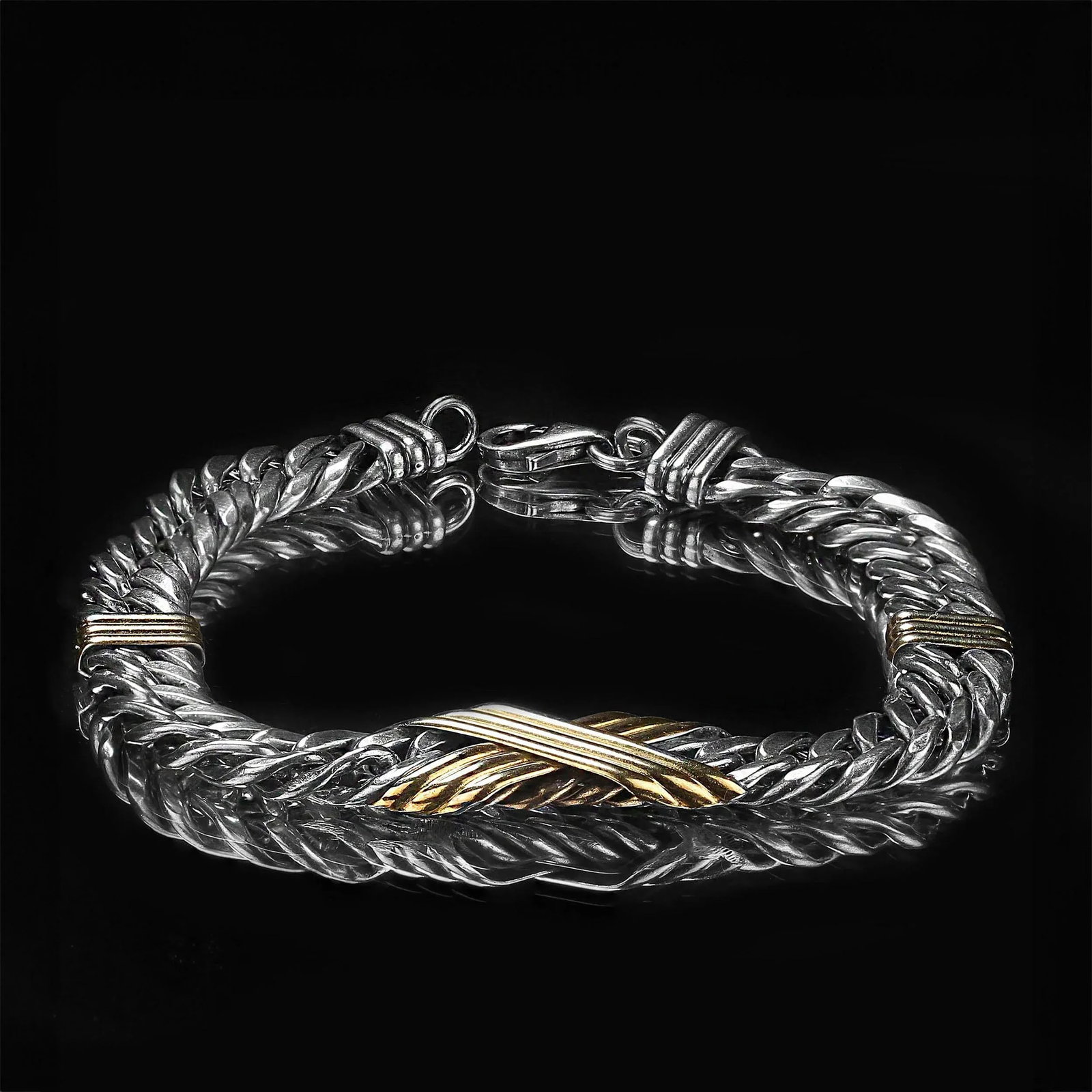 Late 20th Century Sterling Silver Link Bracelet With Goldy Bars - 5