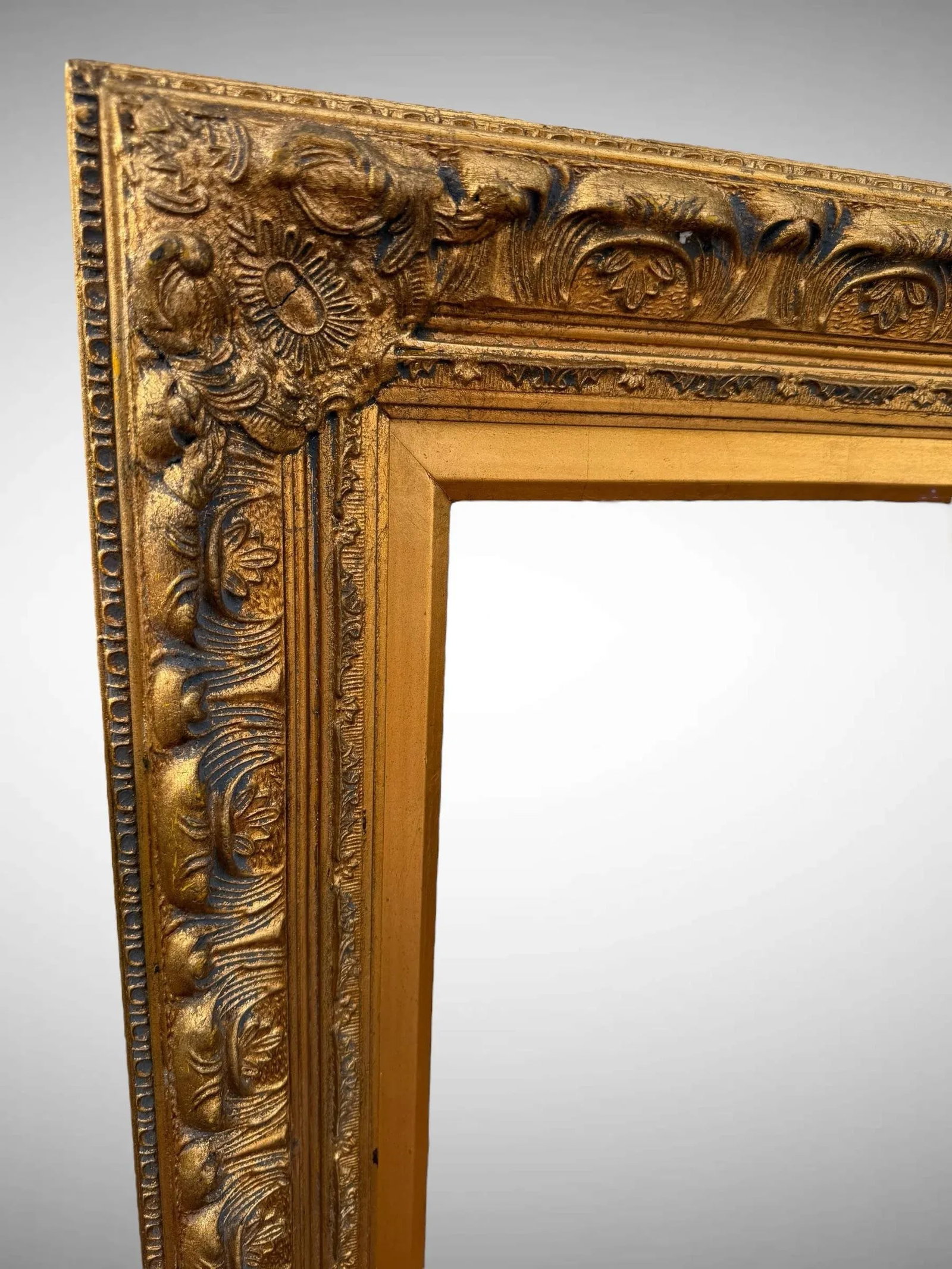 Late 20th Century Ornate Gold Framed Mirror Gilt Wood and Gesso - 6