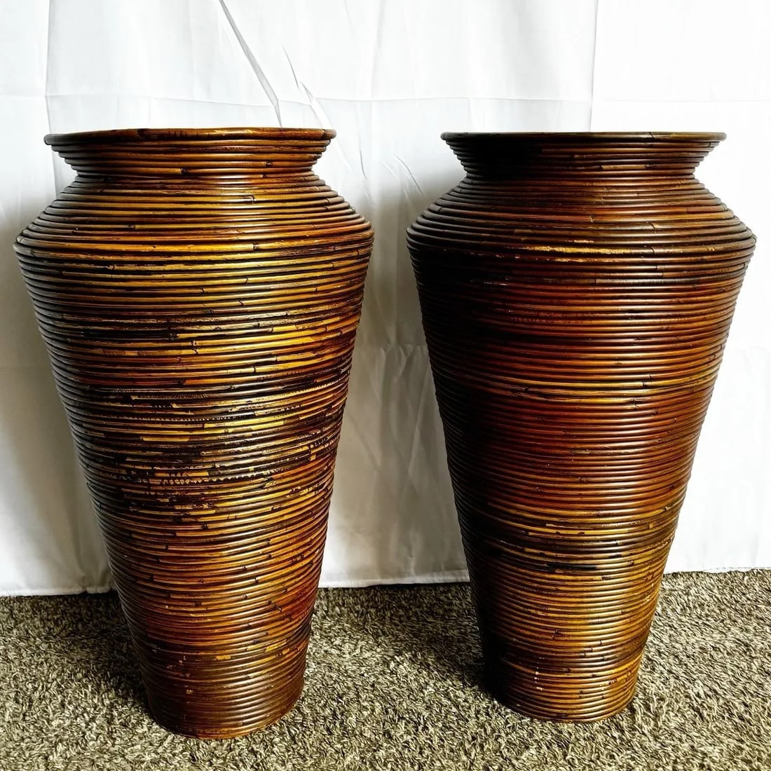 Boho Chic Pencil Reed Floor Vases - a Pair - 2