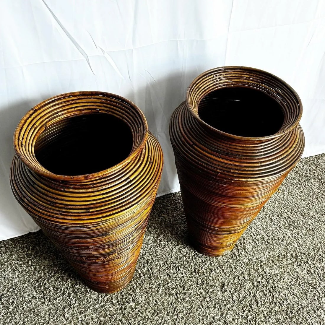 Boho Chic Pencil Reed Floor Vases - a Pair - 3