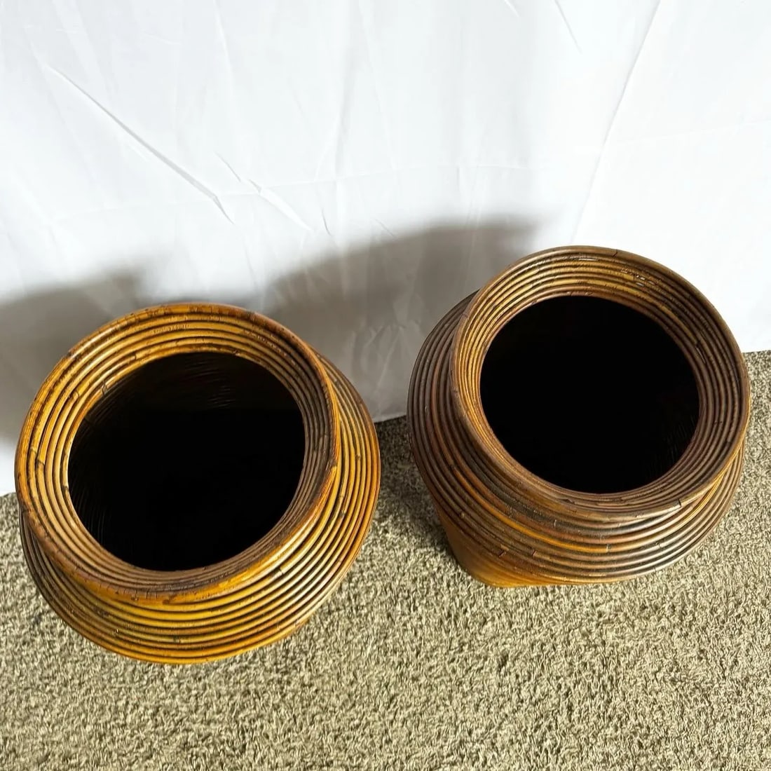 Boho Chic Pencil Reed Floor Vases - a Pair - 4