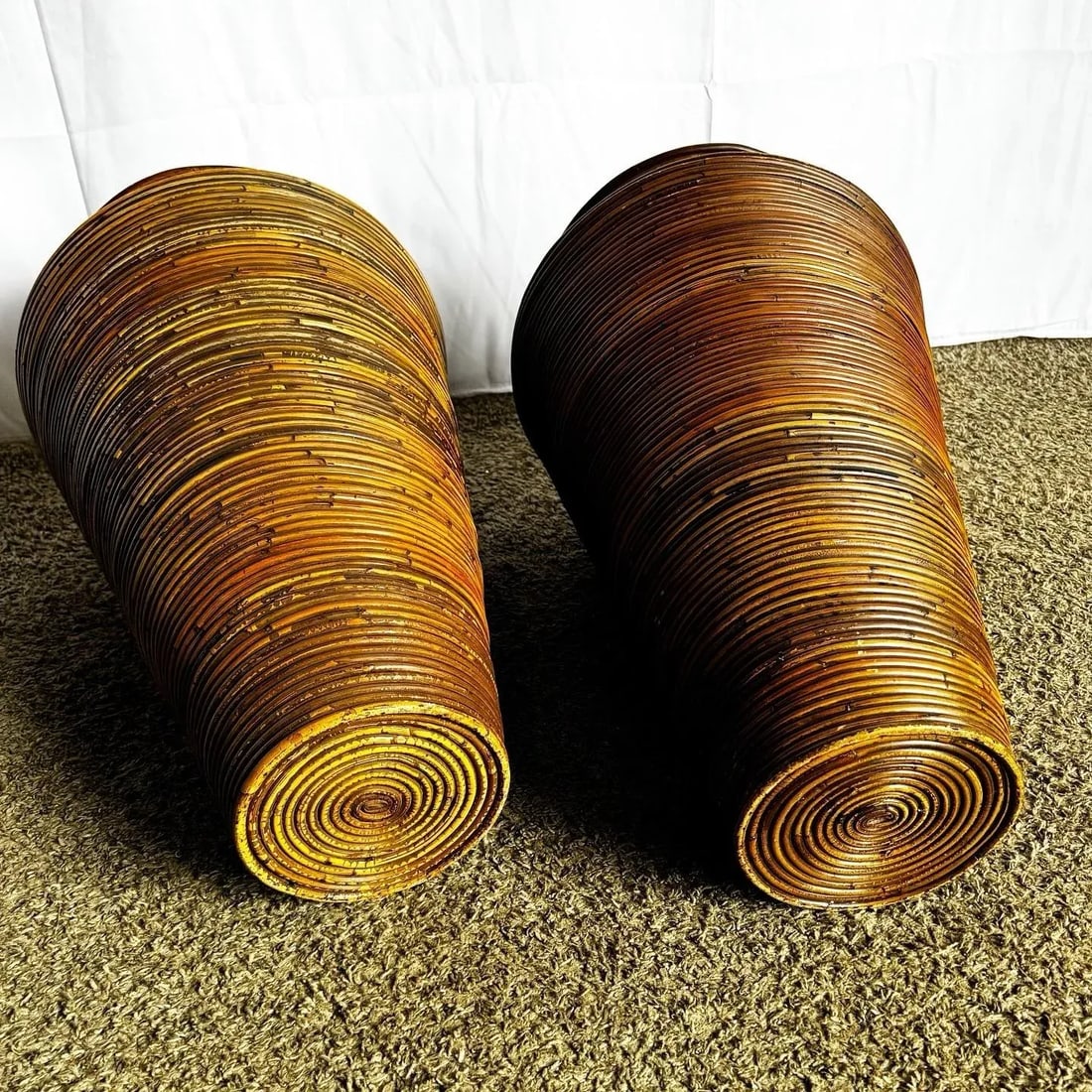 Boho Chic Pencil Reed Floor Vases - a Pair - 5