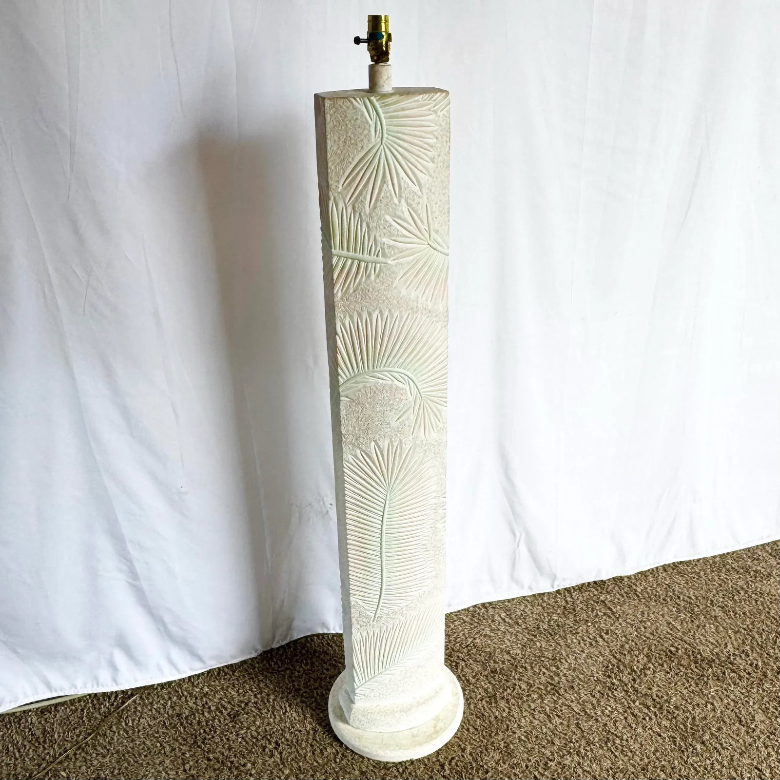 Postmodern Pink and Green on White Palm Frawn Sculpted Plaster Floor Lamp - 2