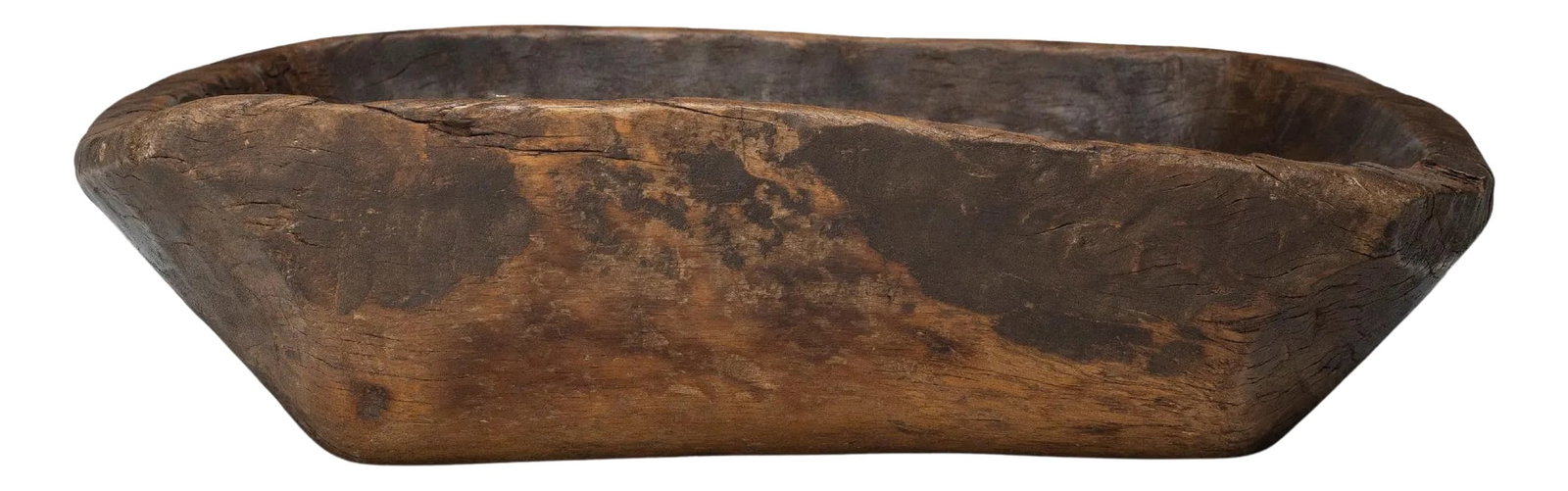 Large Provincial Chinese Farm Tray, c. 1900: This large wooden farm tray from perfectly balances rustic texture with minimalist simplicity. Carved from a solid block of wood, the tray has a rectangular shape with rounded corners, sloping sides,