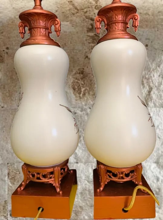Vintage White Ceramic Gold Butterfly Table Lamps - a Pair - 12