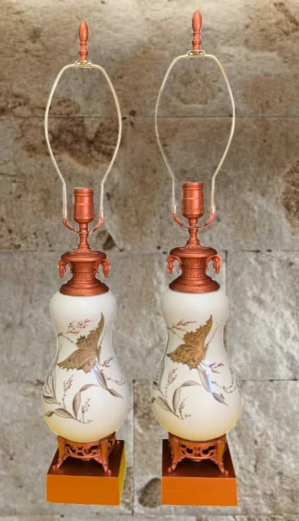 Vintage White Ceramic Gold Butterfly Table Lamps - a Pair - 2