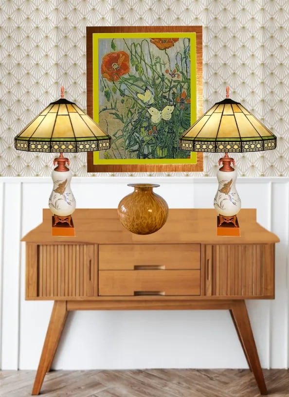 Vintage White Ceramic Gold Butterfly Table Lamps - a Pair - 9
