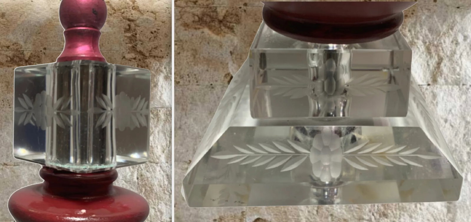 Mid-Century Floral Glass Table Lamp - a Pair - 11