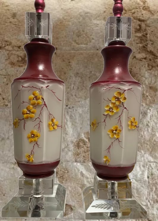 Mid-Century Floral Glass Table Lamp - a Pair - 3