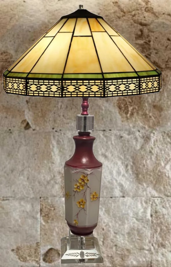 Mid-Century Floral Glass Table Lamp - a Pair - 4